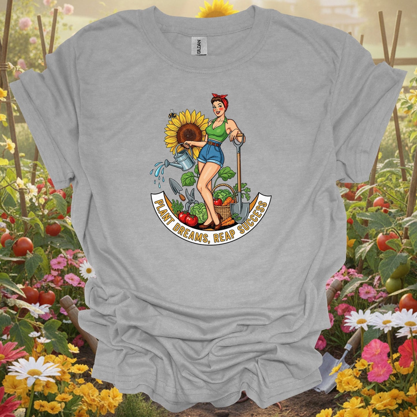Sport grey plant dreams reap success gardening shirt for sassy gardeners, vintage art fans, goal-setters, floral lovers, a...