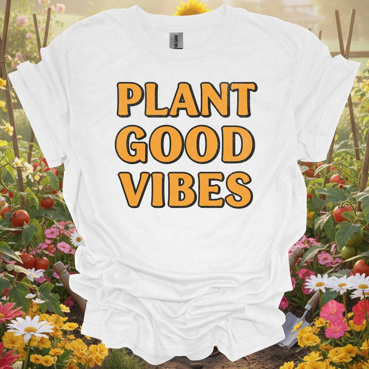 "PLANT GOOD VIBES" Bold Slogan T-Shirt - GardeningTshirts