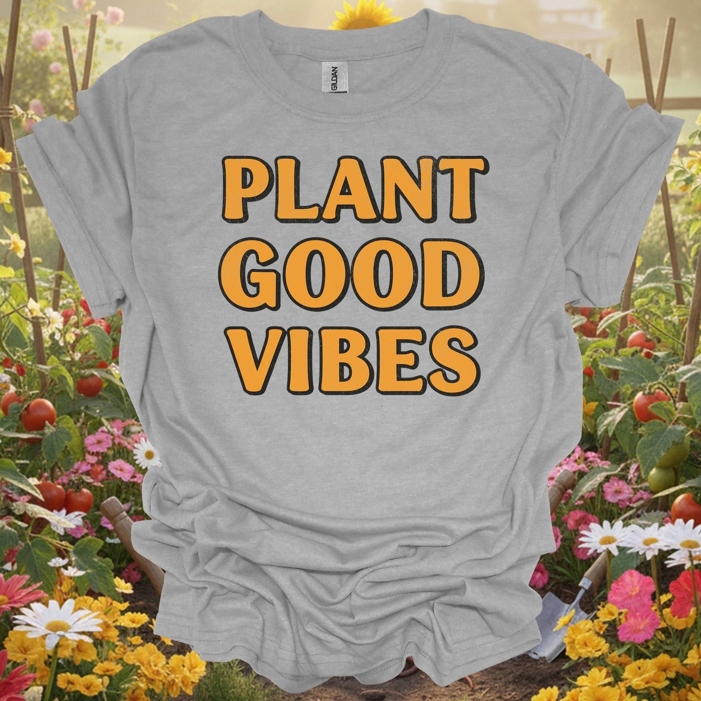 "PLANT GOOD VIBES" Bold Slogan T-Shirt - GardeningTshirts