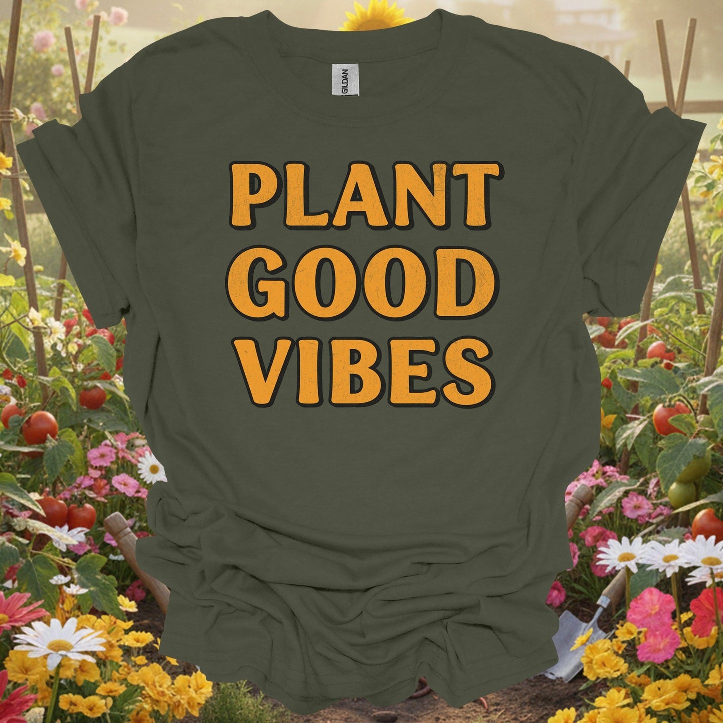 "PLANT GOOD VIBES" Bold Slogan T-Shirt - GardeningTshirts