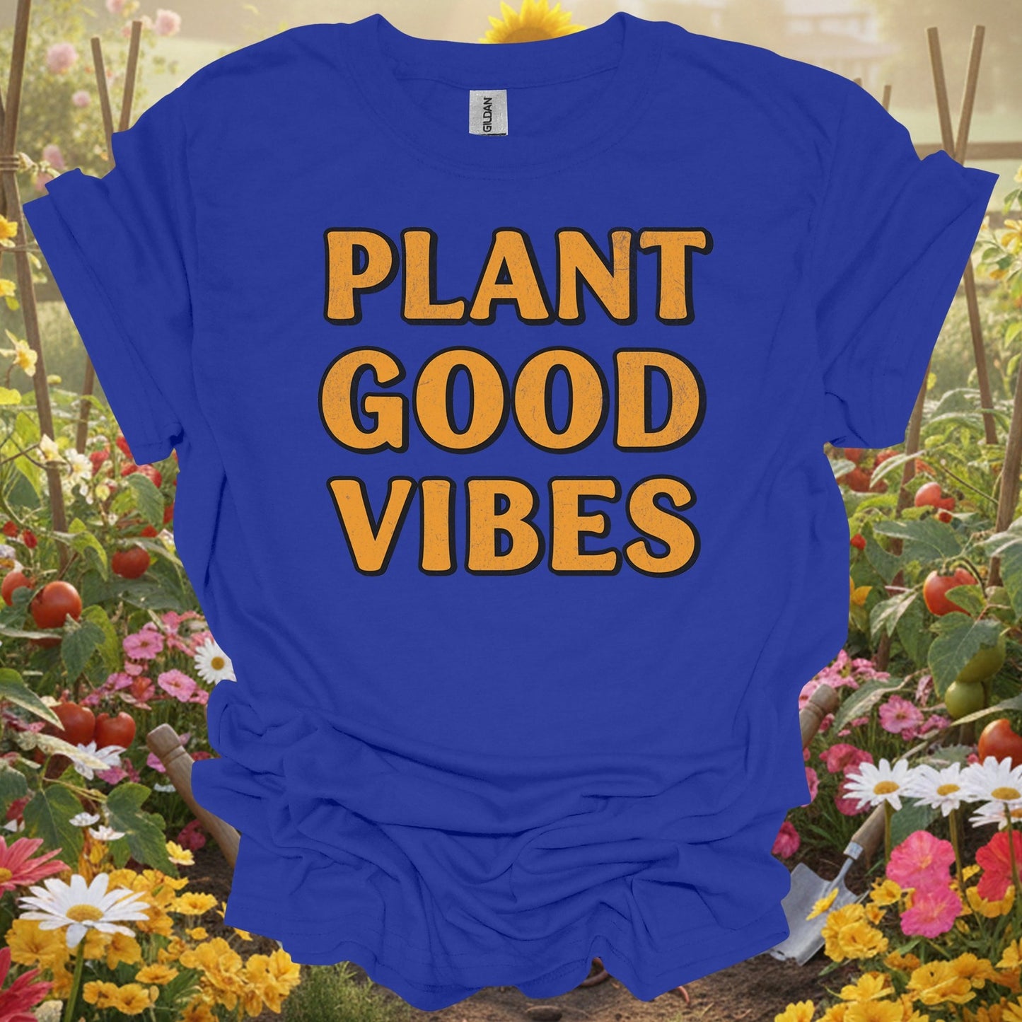 "PLANT GOOD VIBES" Bold Slogan T-Shirt - GardeningTshirts