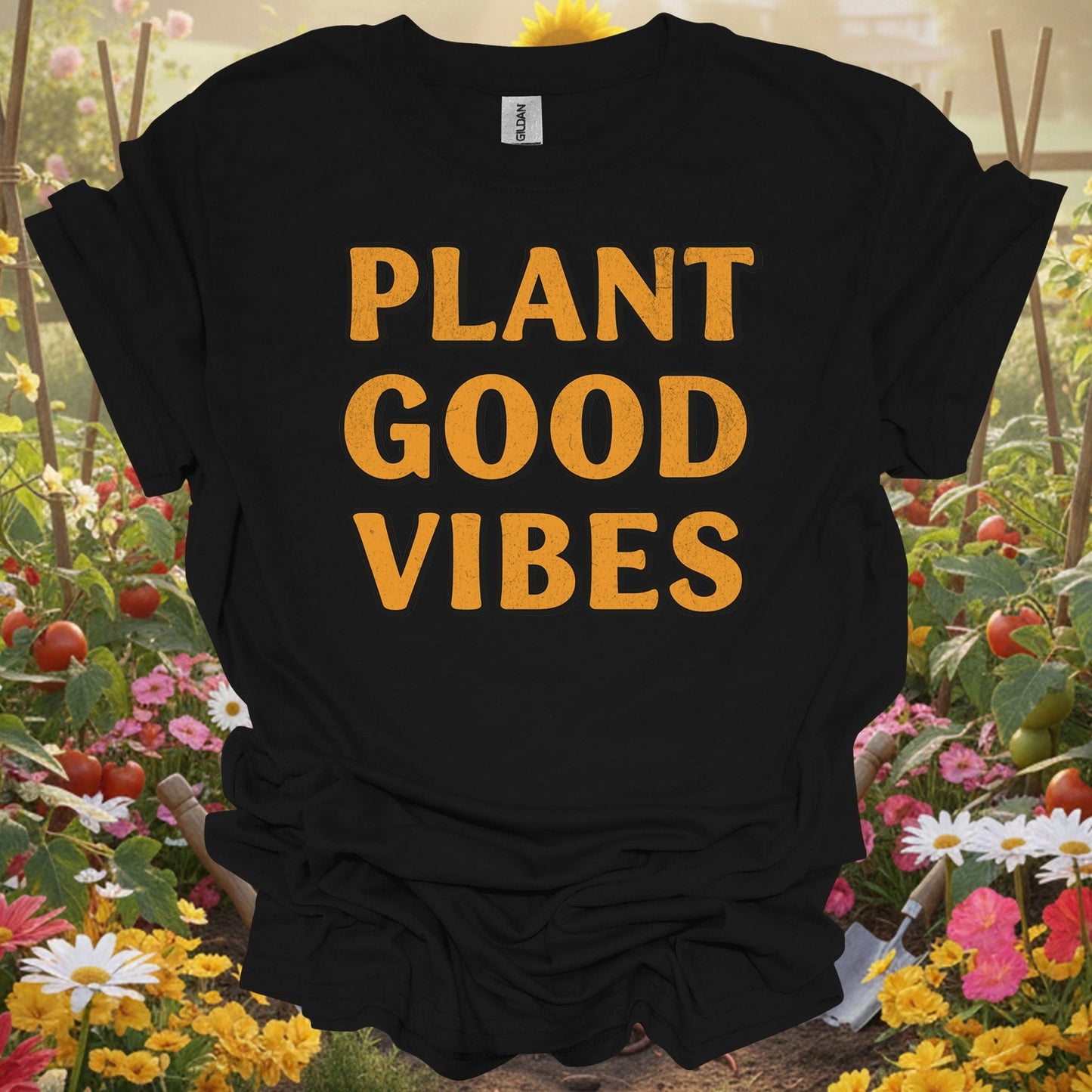"PLANT GOOD VIBES" Bold Slogan T-Shirt - GardeningTshirts