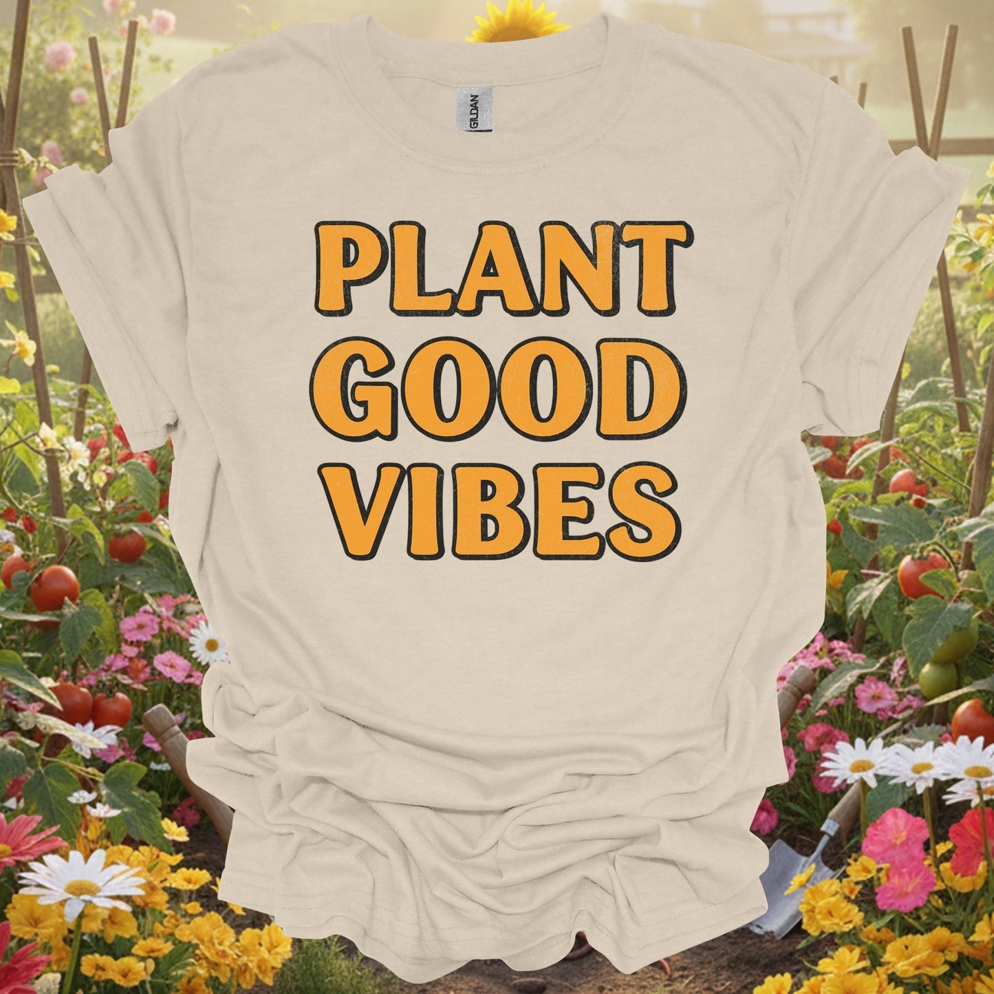 "PLANT GOOD VIBES" Bold Slogan T-Shirt - GardeningTshirts