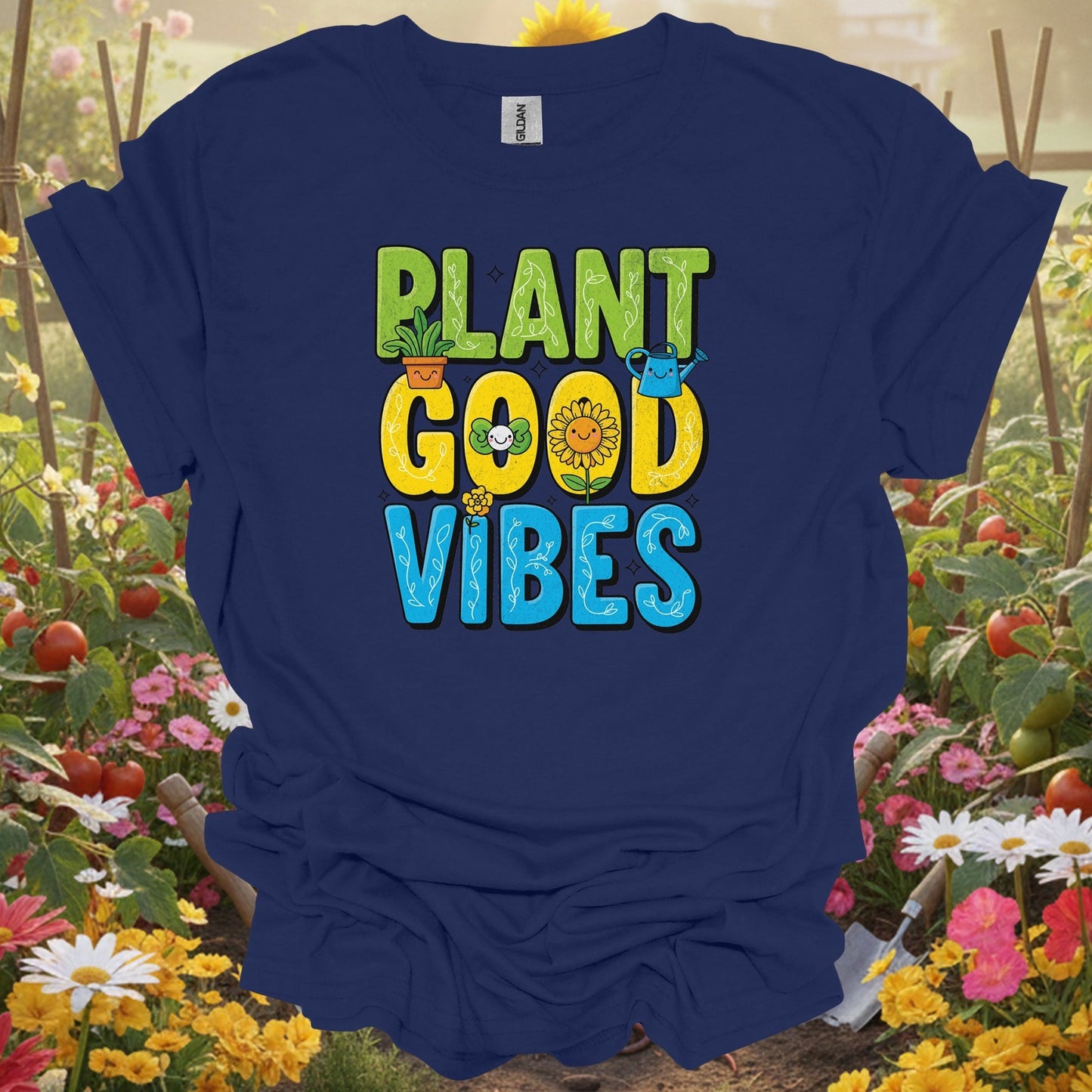 Plant Good Vibes | Happy Kawaii Sunflower Garden Shirt - GardeningTshirts