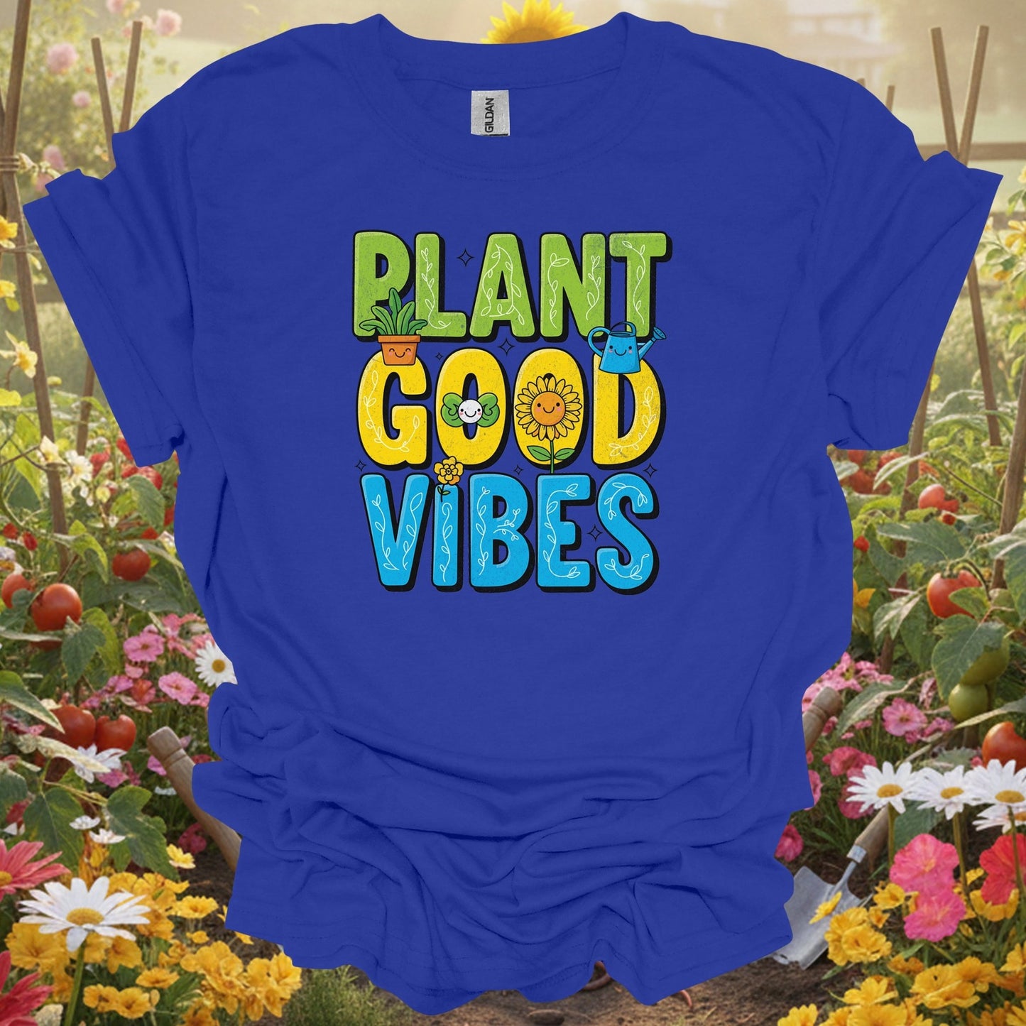 Plant Good Vibes | Happy Kawaii Sunflower Garden Shirt - GardeningTshirts