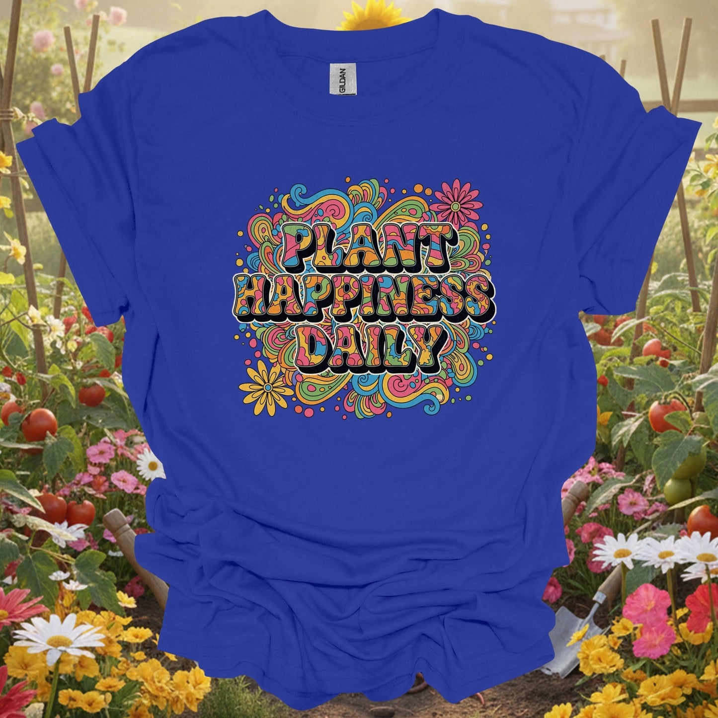 "Plant Happiness Daily" Psychedelic Groovy T-Shirt - GardeningTshirts