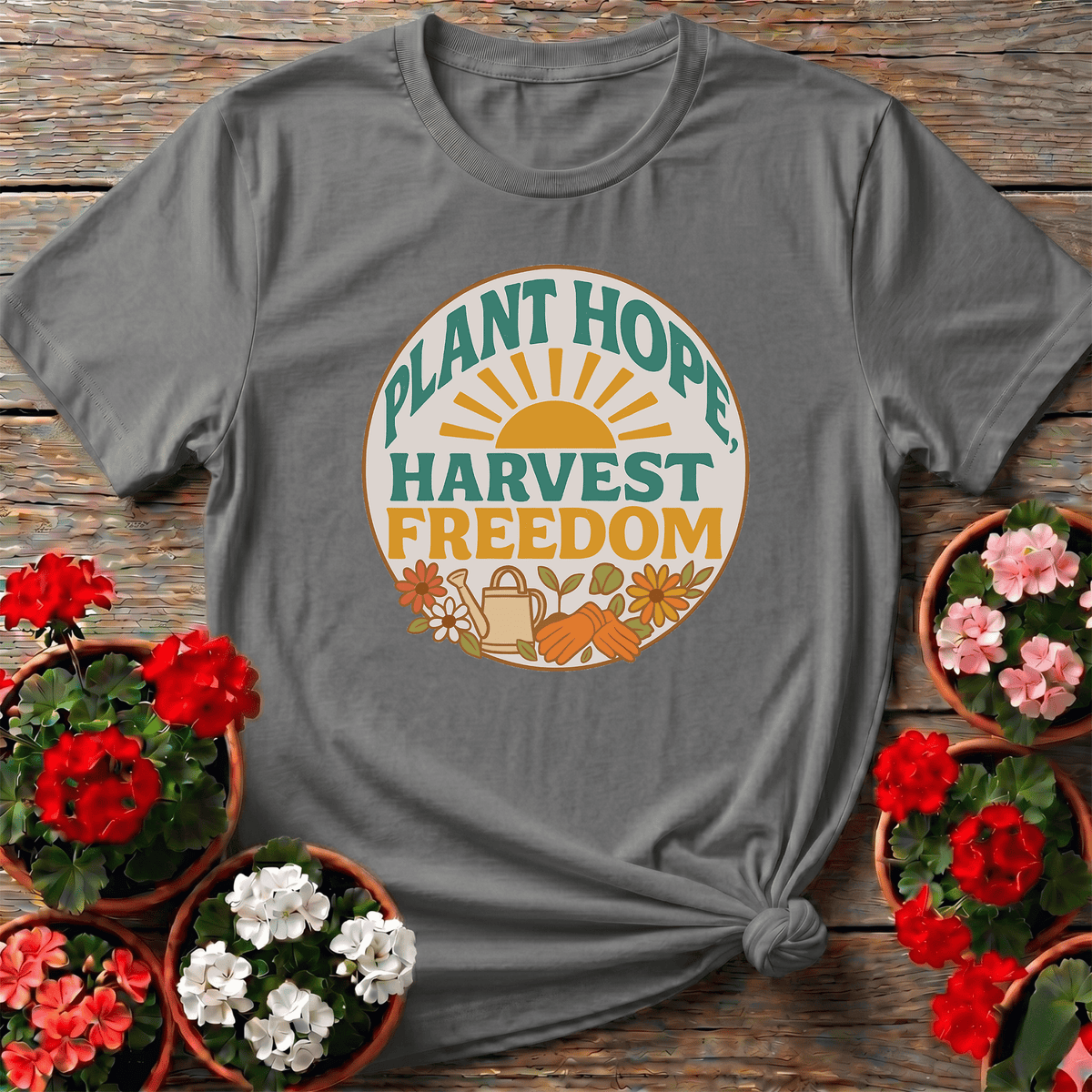 Plant Hope Harvest Freedom Gardening T-Shirt - GardeningTshirts