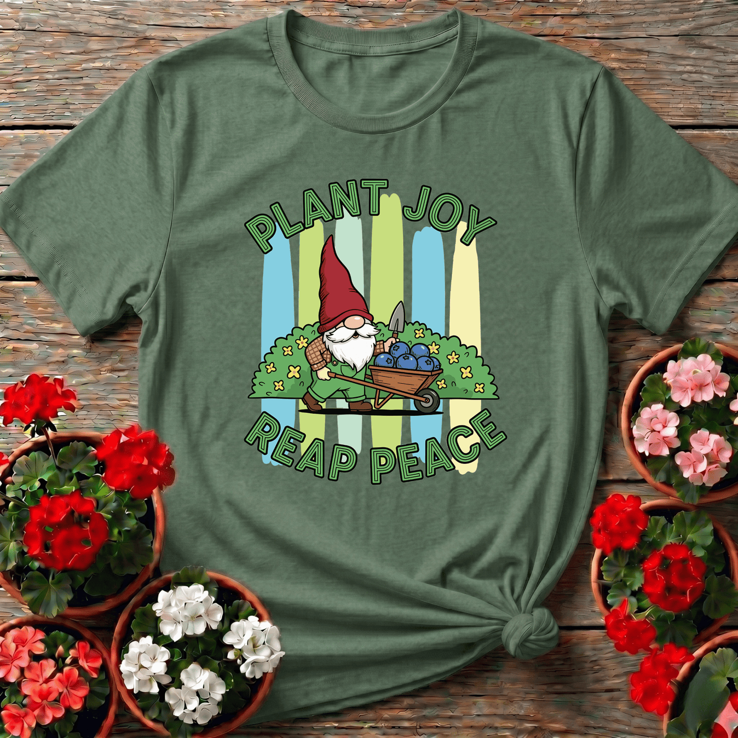 Plant Joy Reap Peace Witty Bearded Gnome Tee - GardeningTshirts
