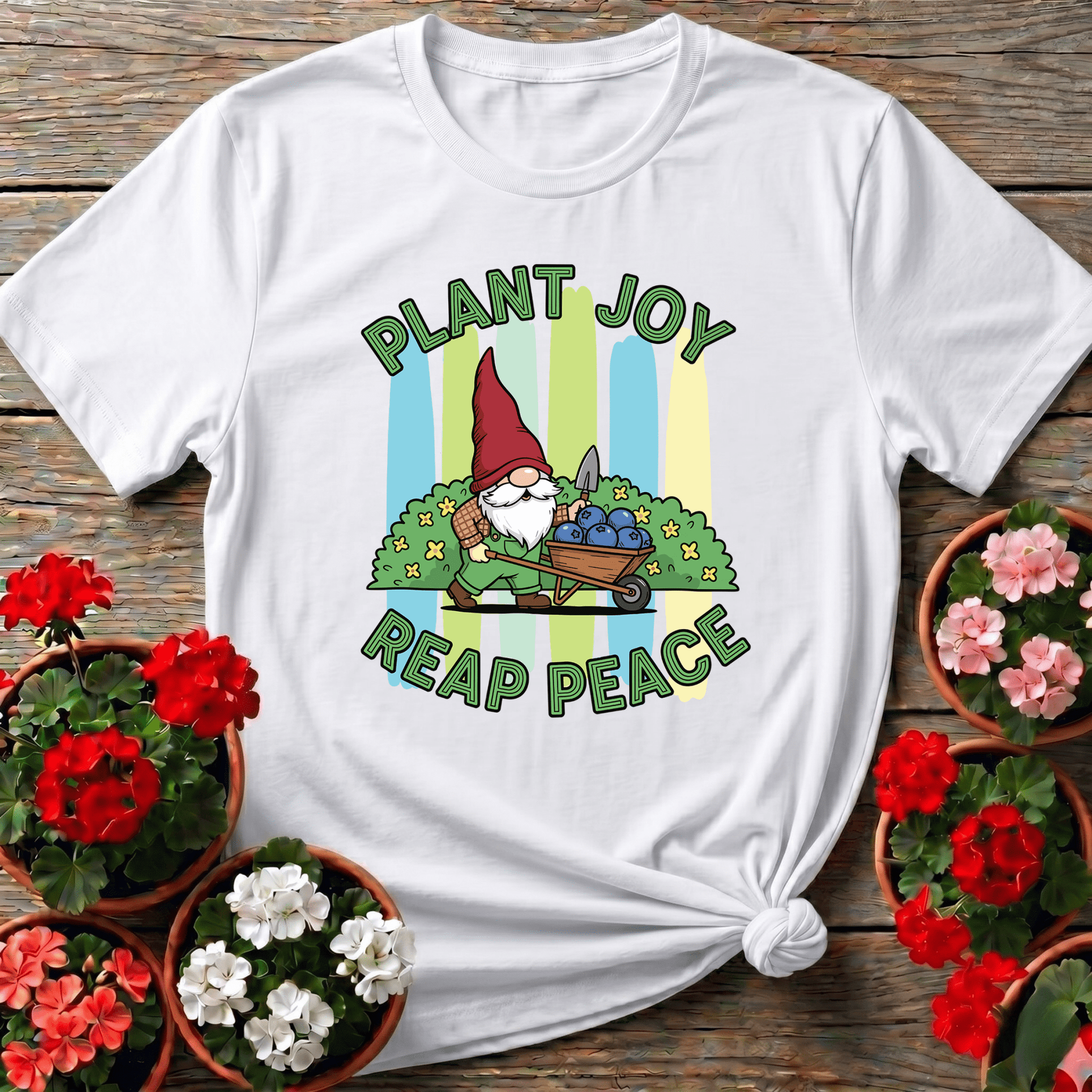 Plant Joy Reap Peace Witty Bearded Gnome Tee - GardeningTshirts