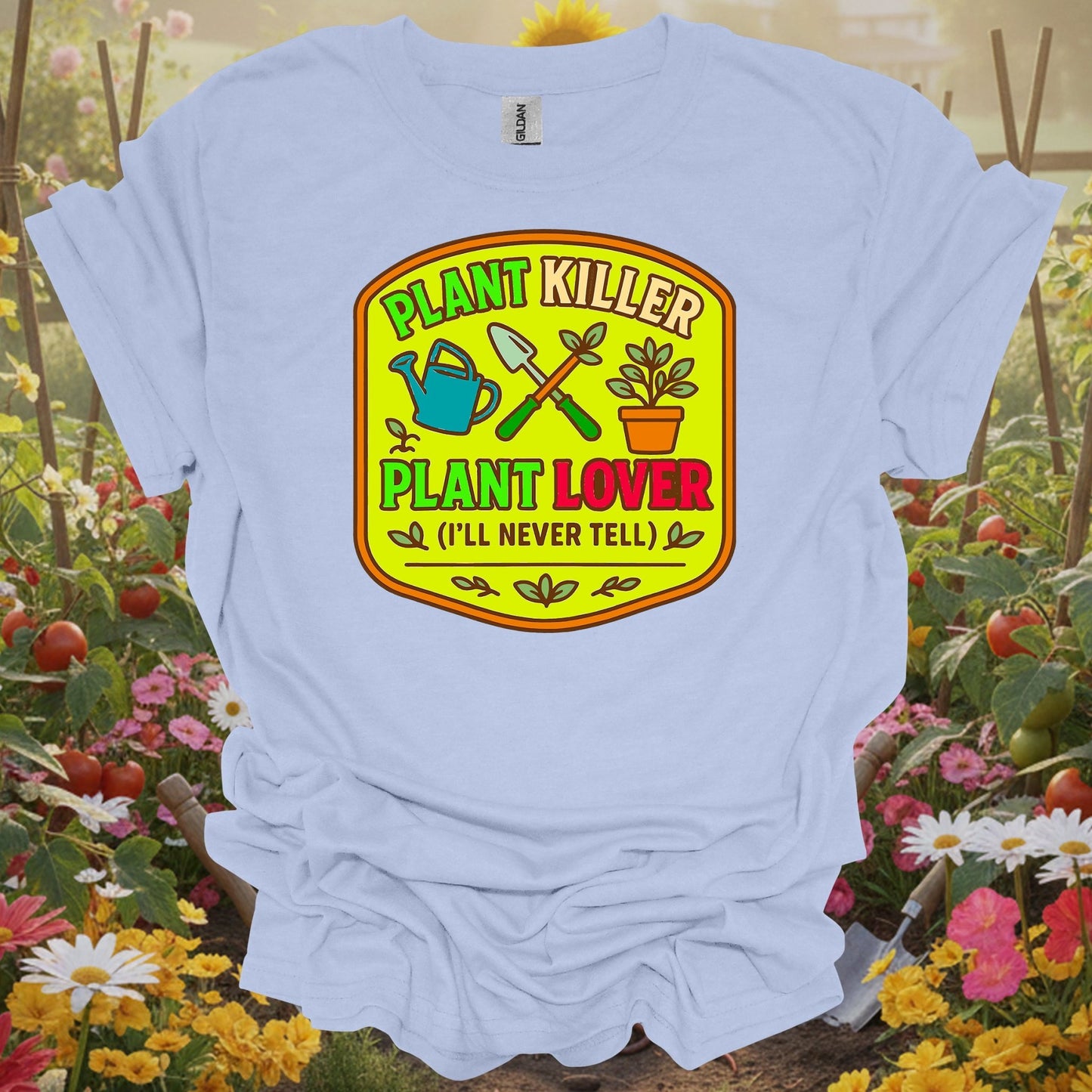 LIght blue tshirt showing embrace the reality of the growing season with this hilarious badge design for abundance manifestors celebrating productive harvests