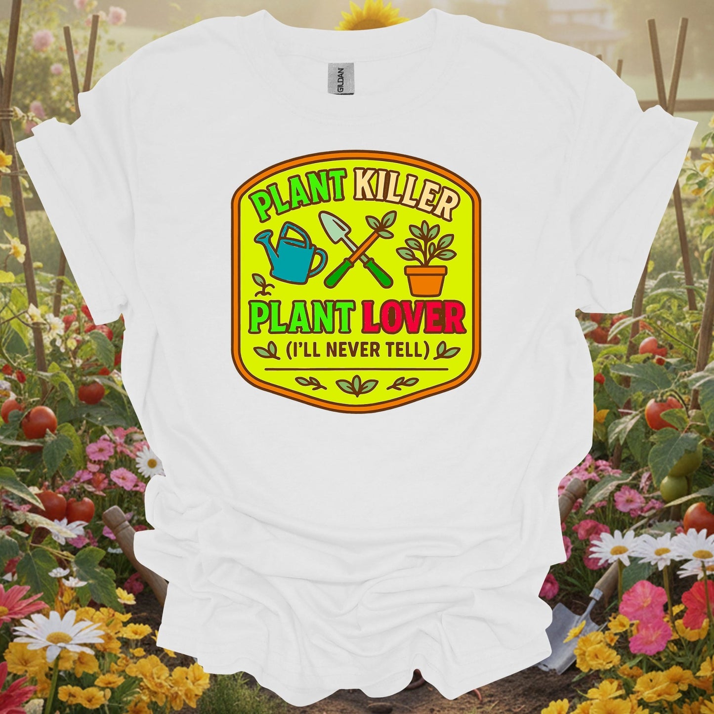 White tshirt showing embrace the reality of the growing season with this hilarious badge design for abundance manifestors celebrating productive harvests