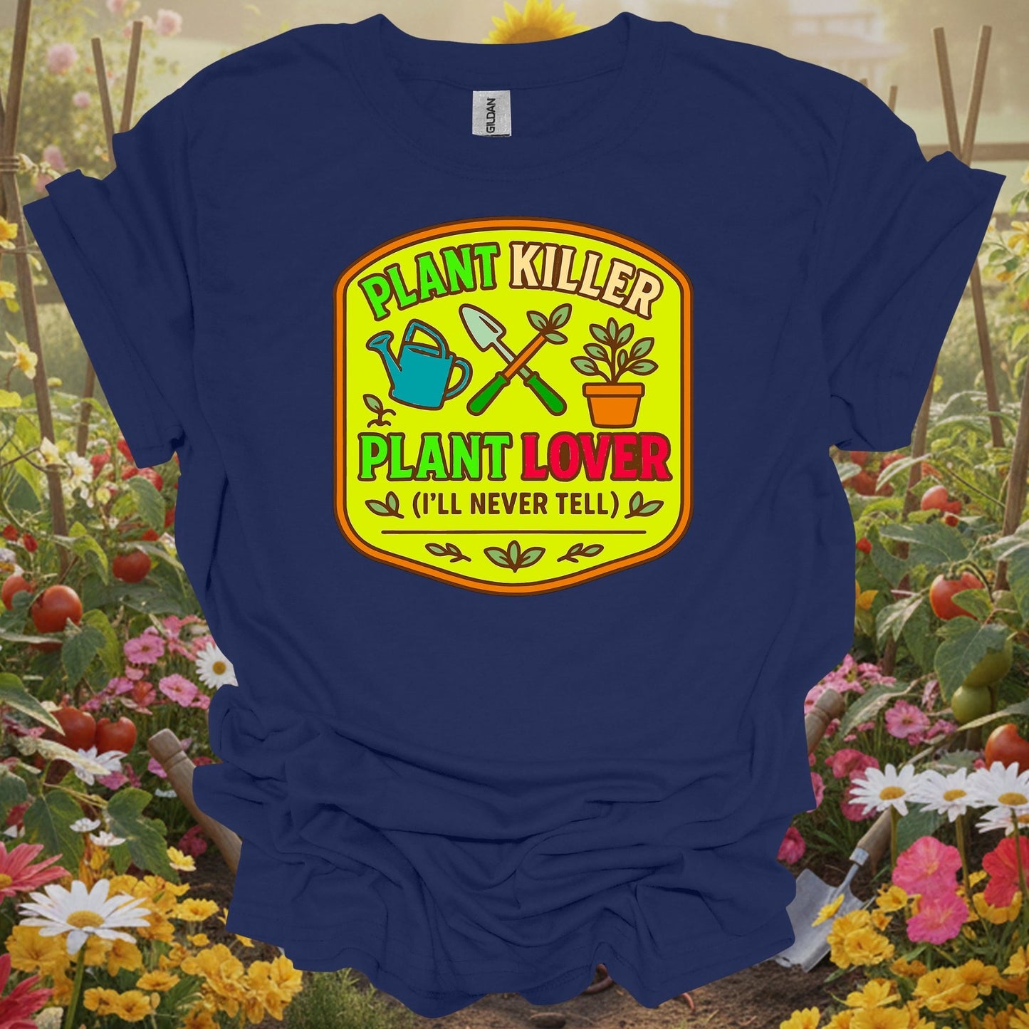 Navy tshirt showing embrace the reality of the growing season with this hilarious badge design for abundance manifestors celebrating productive harvests