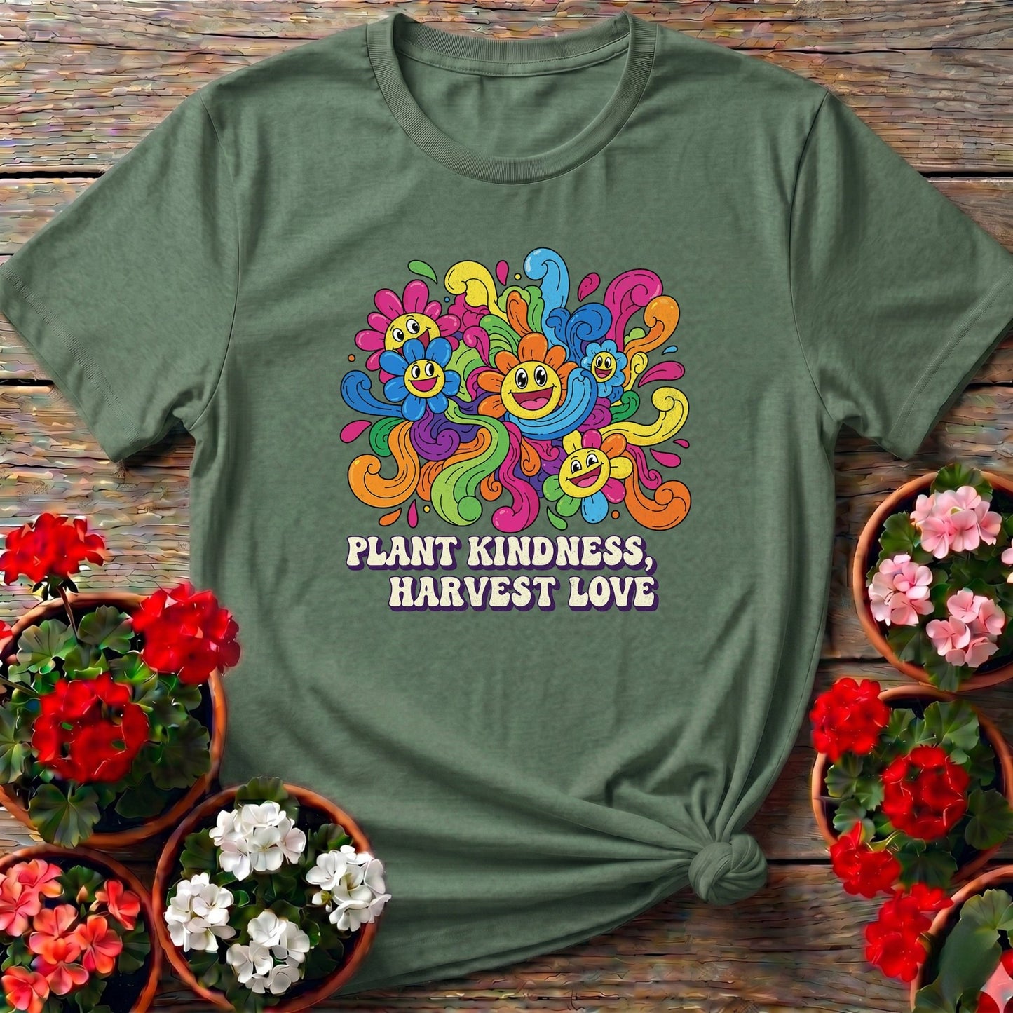 Plant Kindness Harvest Love Psychedelic Garden Tee - GardeningTshirts