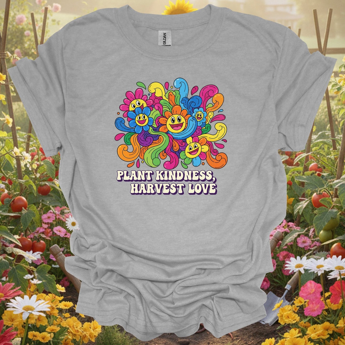 Sport Grey tshirt showing plant kindness harvest love psychedelic for backyard growers