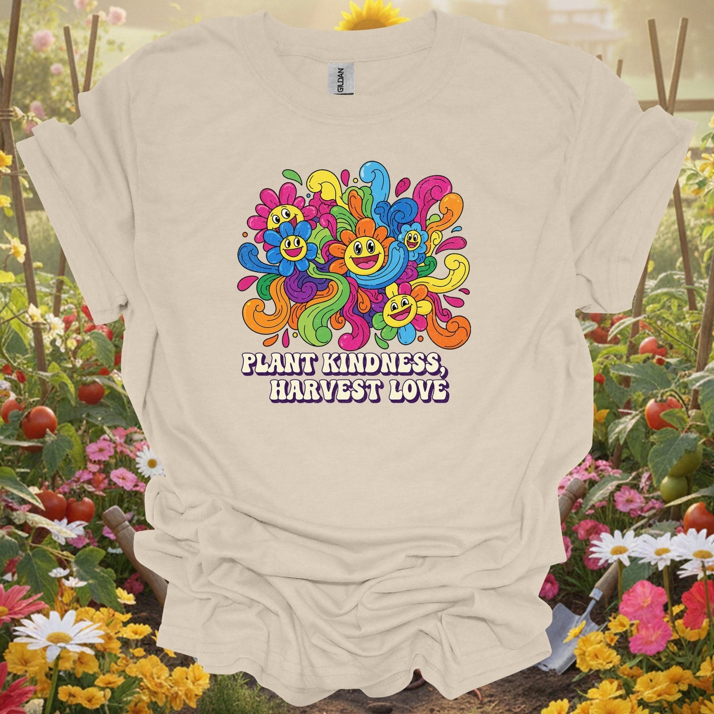 Natural tshirt showing plant kindness harvest love psychedelic for people who love plants