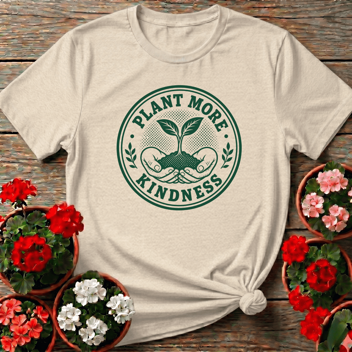 Natural cottagecore botanical gardening shirt with vintage stamp seedling graphic for slow garden living