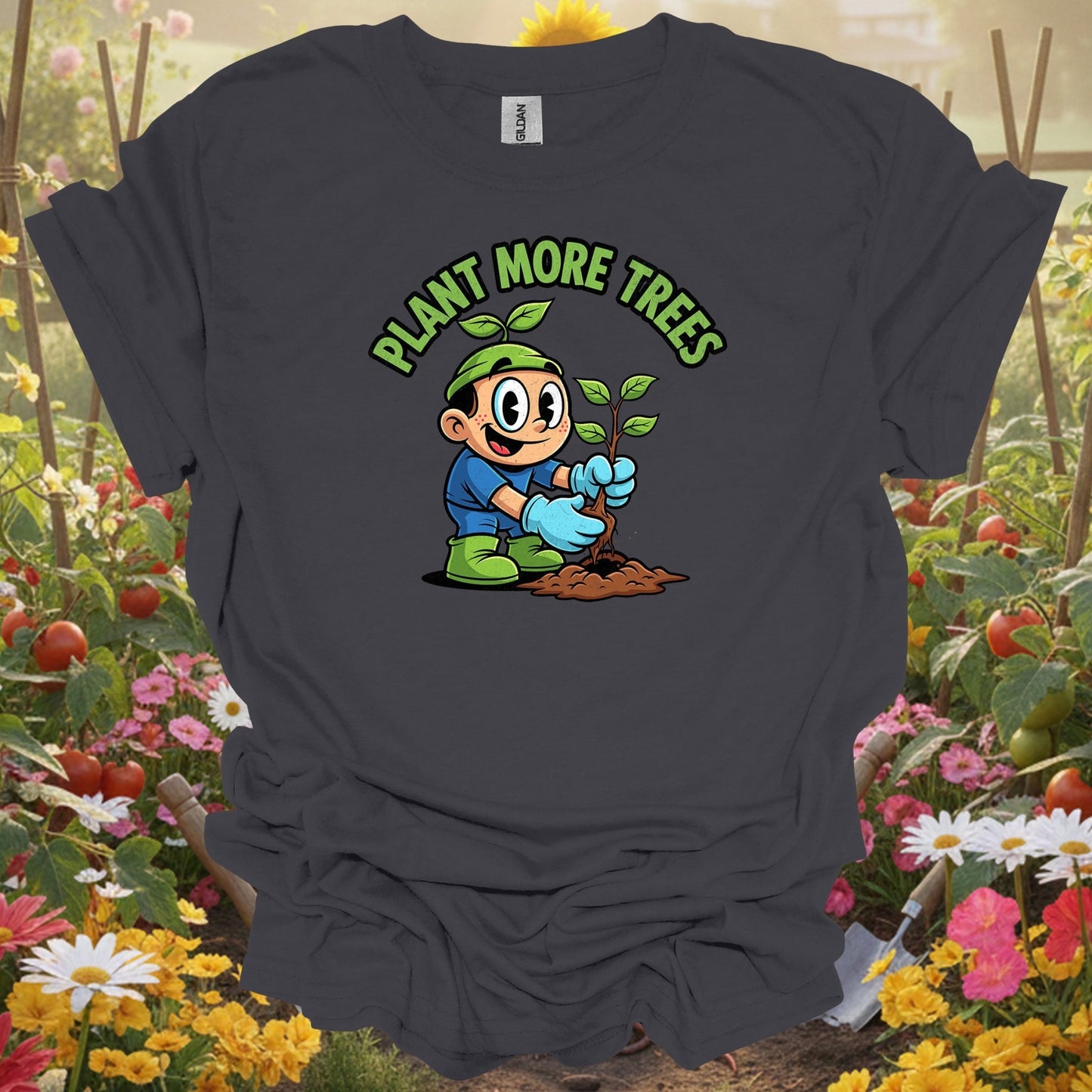 Charcoal tee showing plant more trees environmental for plant lovers