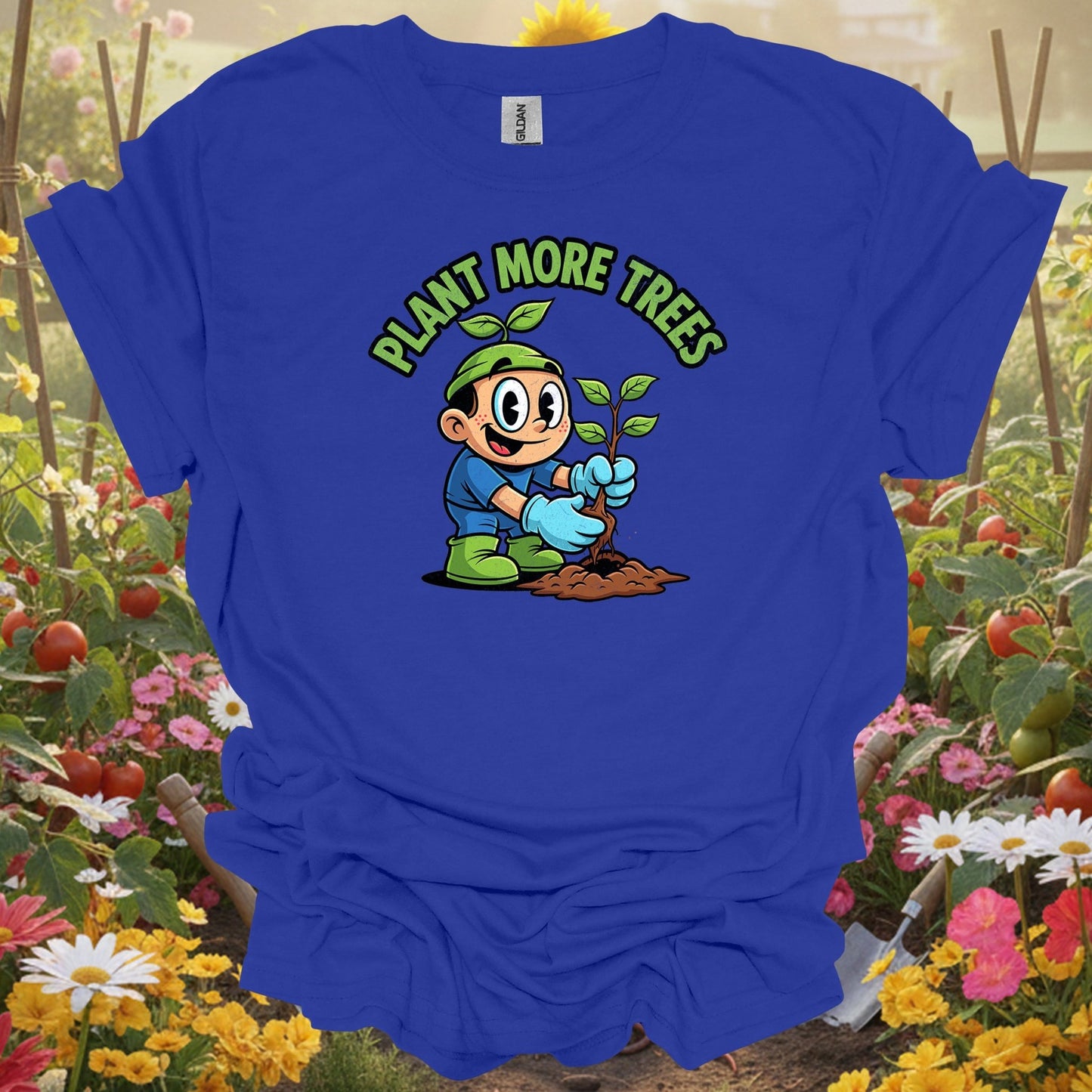 Royal tshirt showing plant more trees environmental for backyard growers
