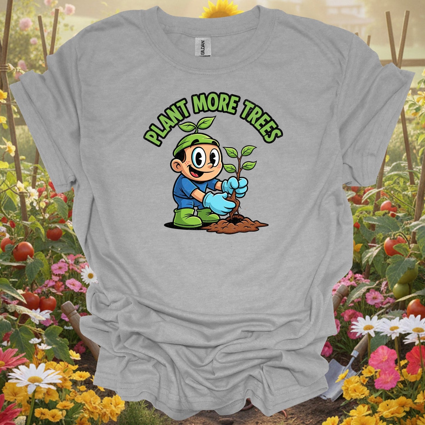 Sport Grey tshirt showing plant more trees environmental for gardening enthusiasts