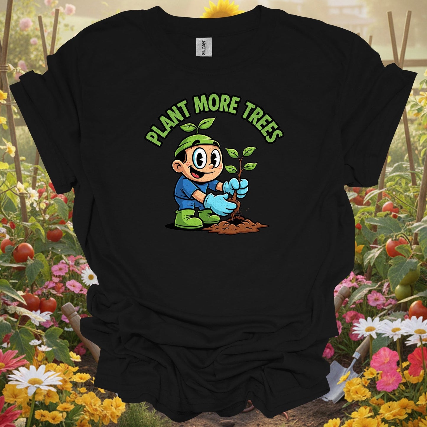 Black shirt showing plant more trees environmental for outdoor enthusiasts