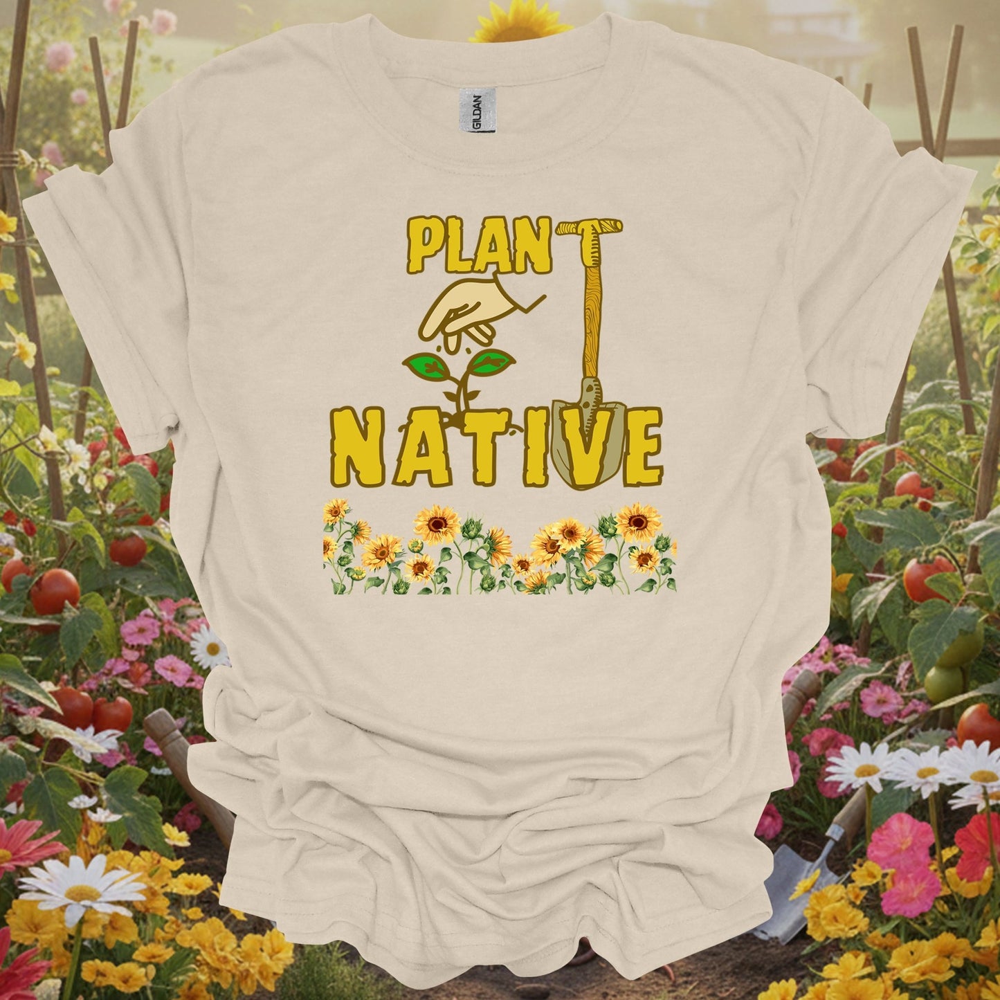 Natural tshirt showing plant native sunflower proud eco friendly for people who love plants