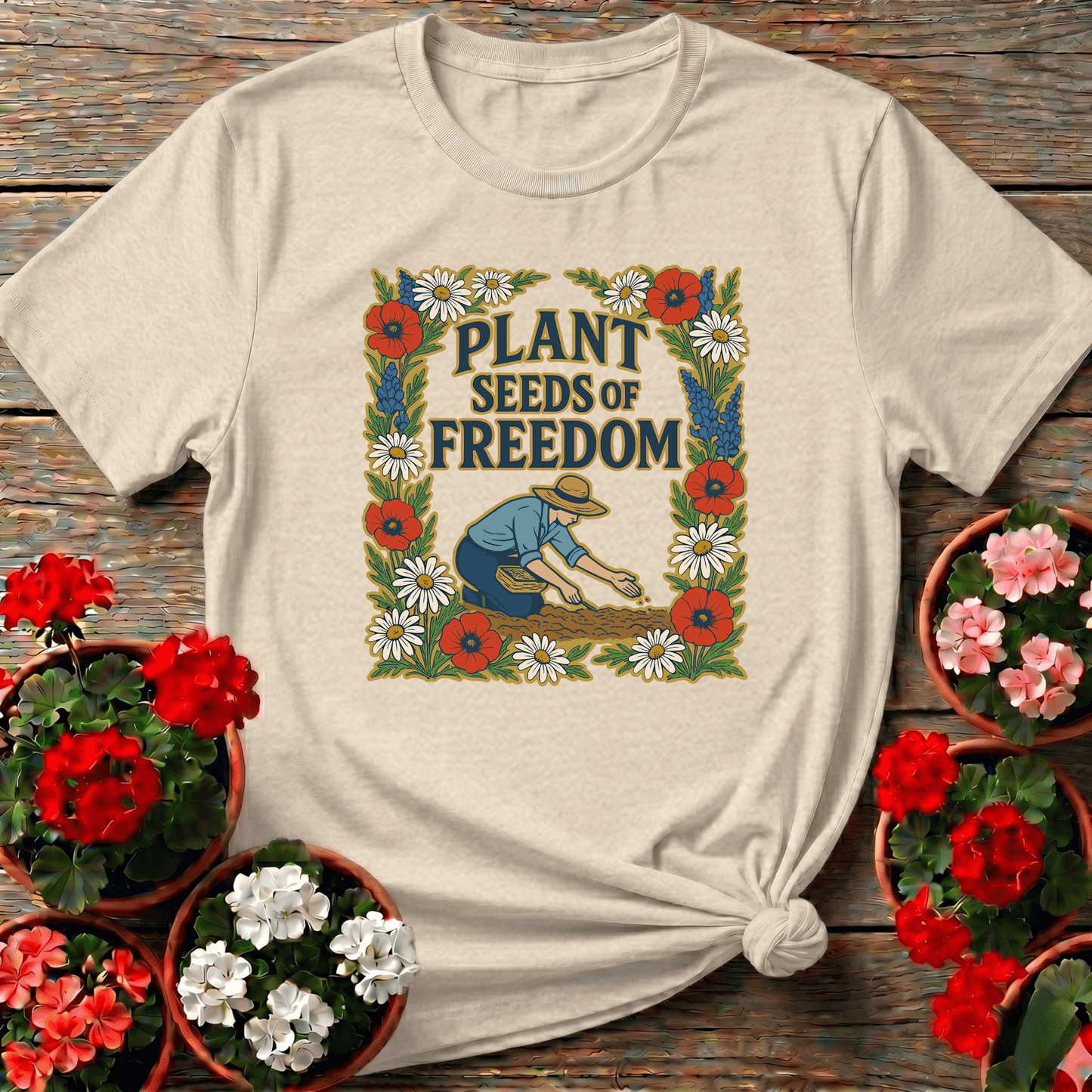 Plant Seeds of Freedom Vintage Floral Gardening T-Shirt - GardeningTshirts