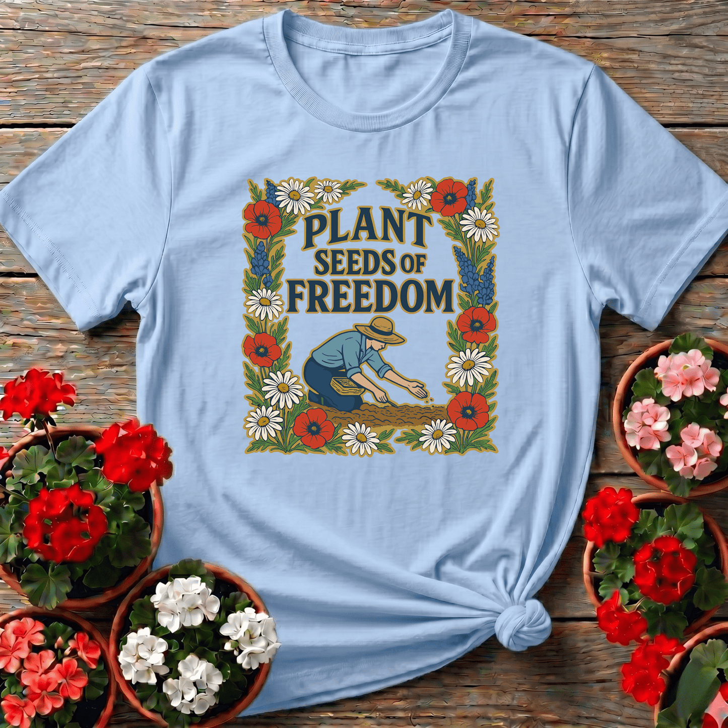 Plant Seeds of Freedom Vintage Floral Gardening T-Shirt - GardeningTshirts