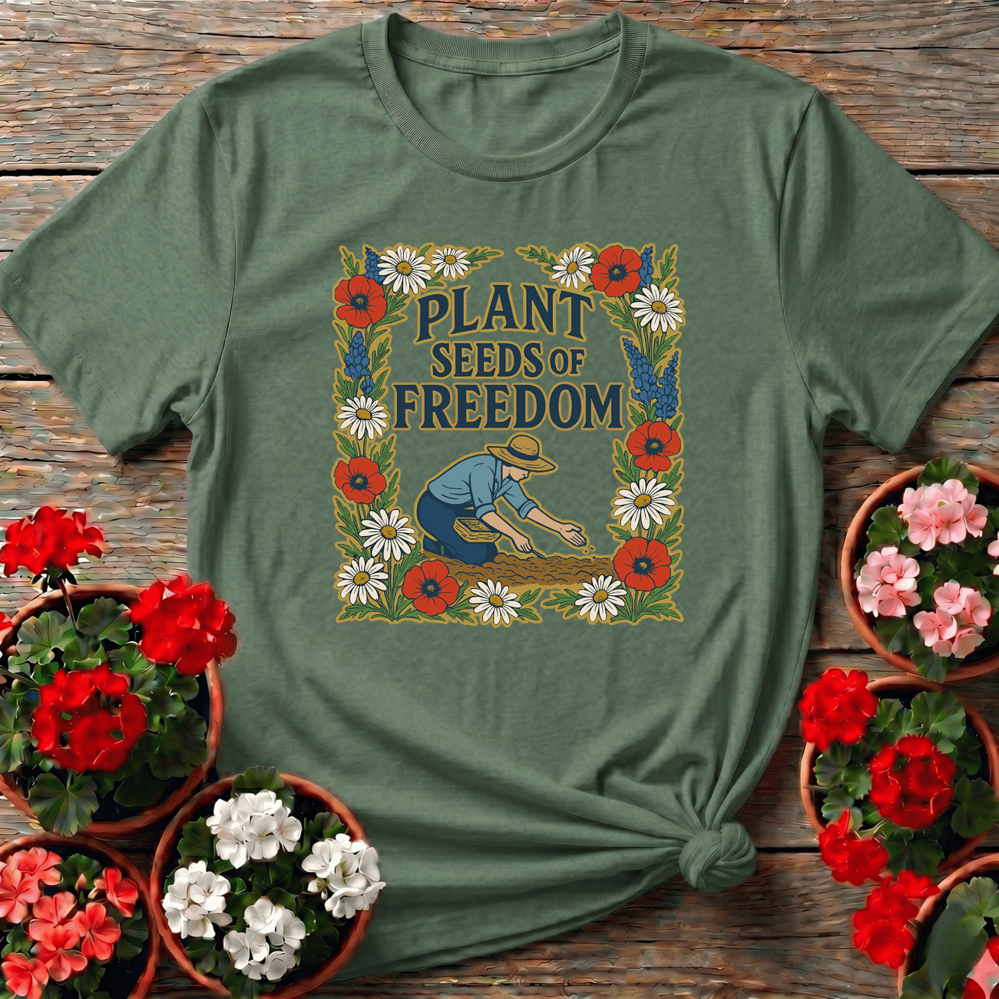 Plant Seeds of Freedom Vintage Floral Gardening T-Shirt - GardeningTshirts