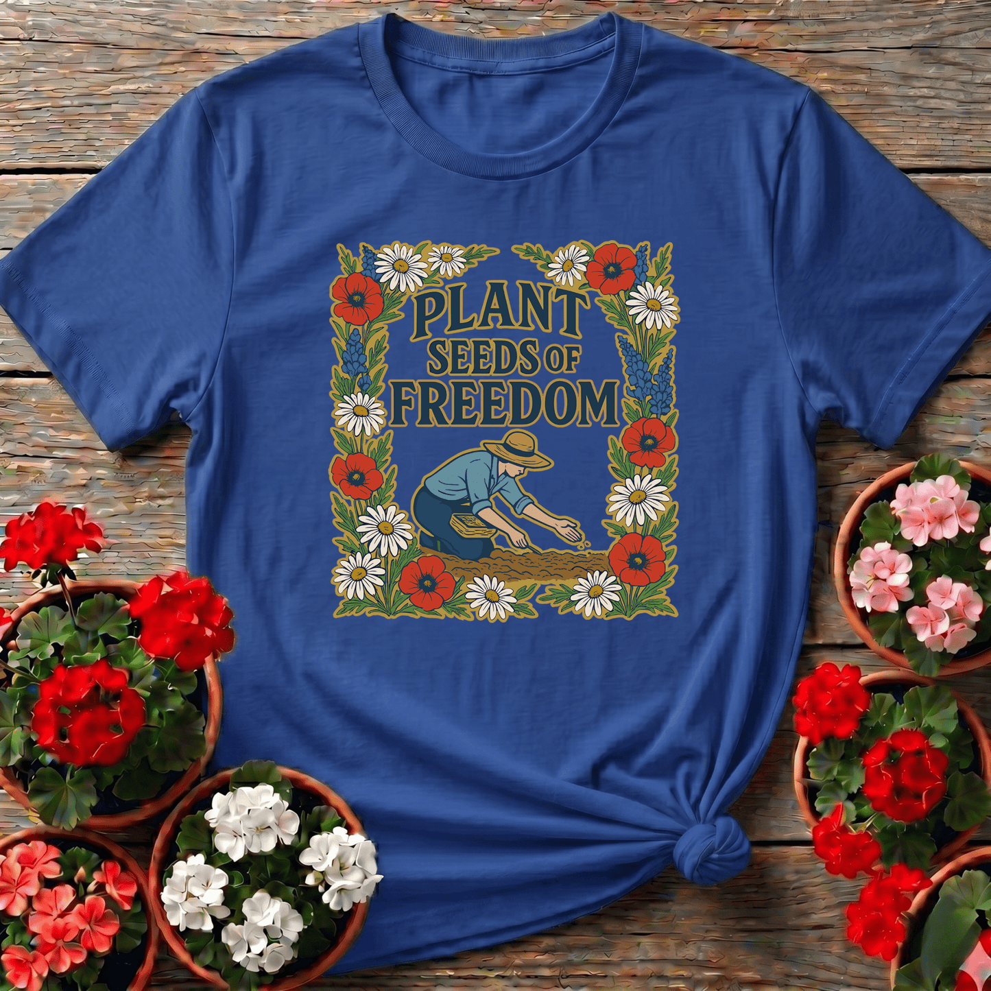 Plant Seeds of Freedom Vintage Floral Gardening T-Shirt - GardeningTshirts