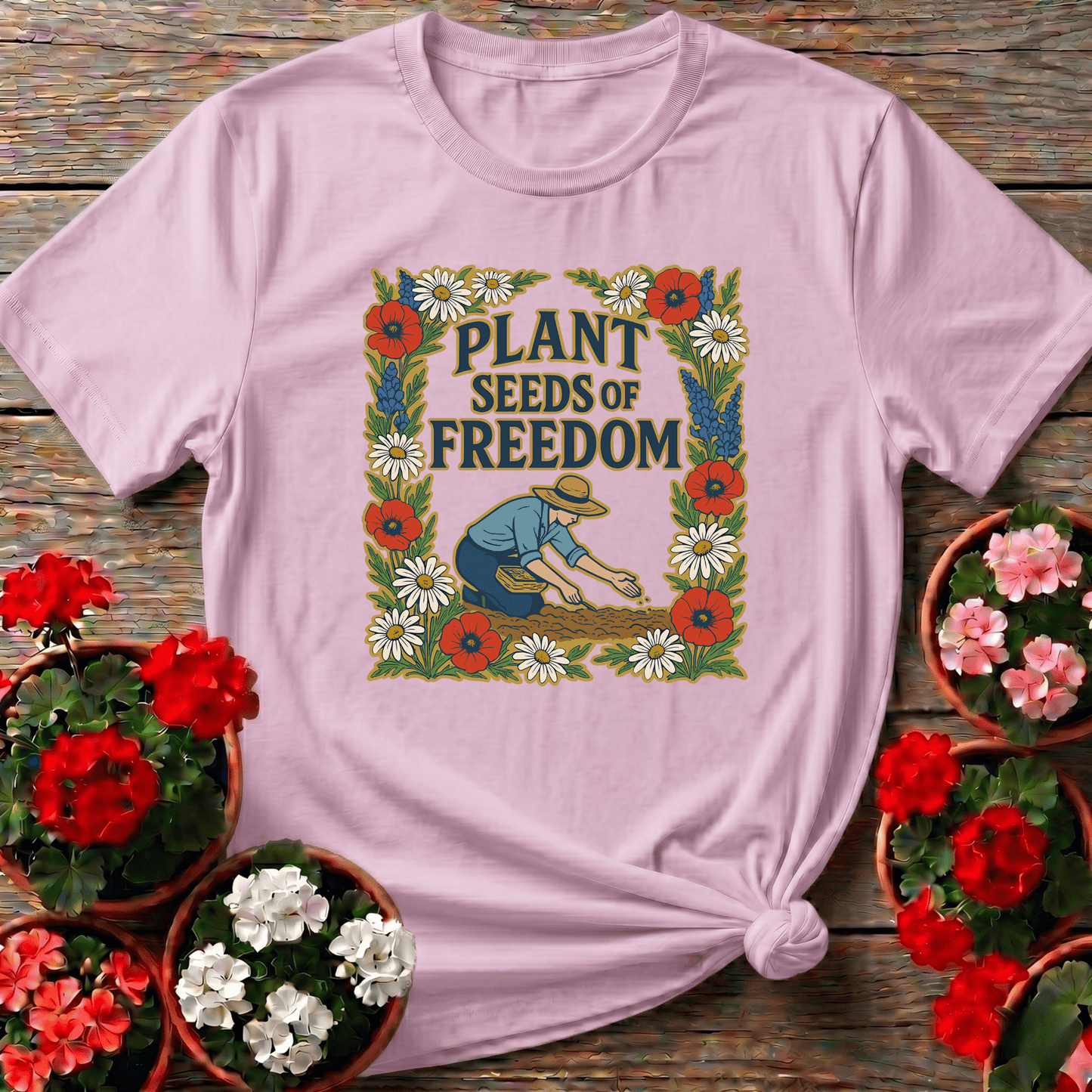 Plant Seeds of Freedom Vintage Floral Gardening T-Shirt - GardeningTshirts