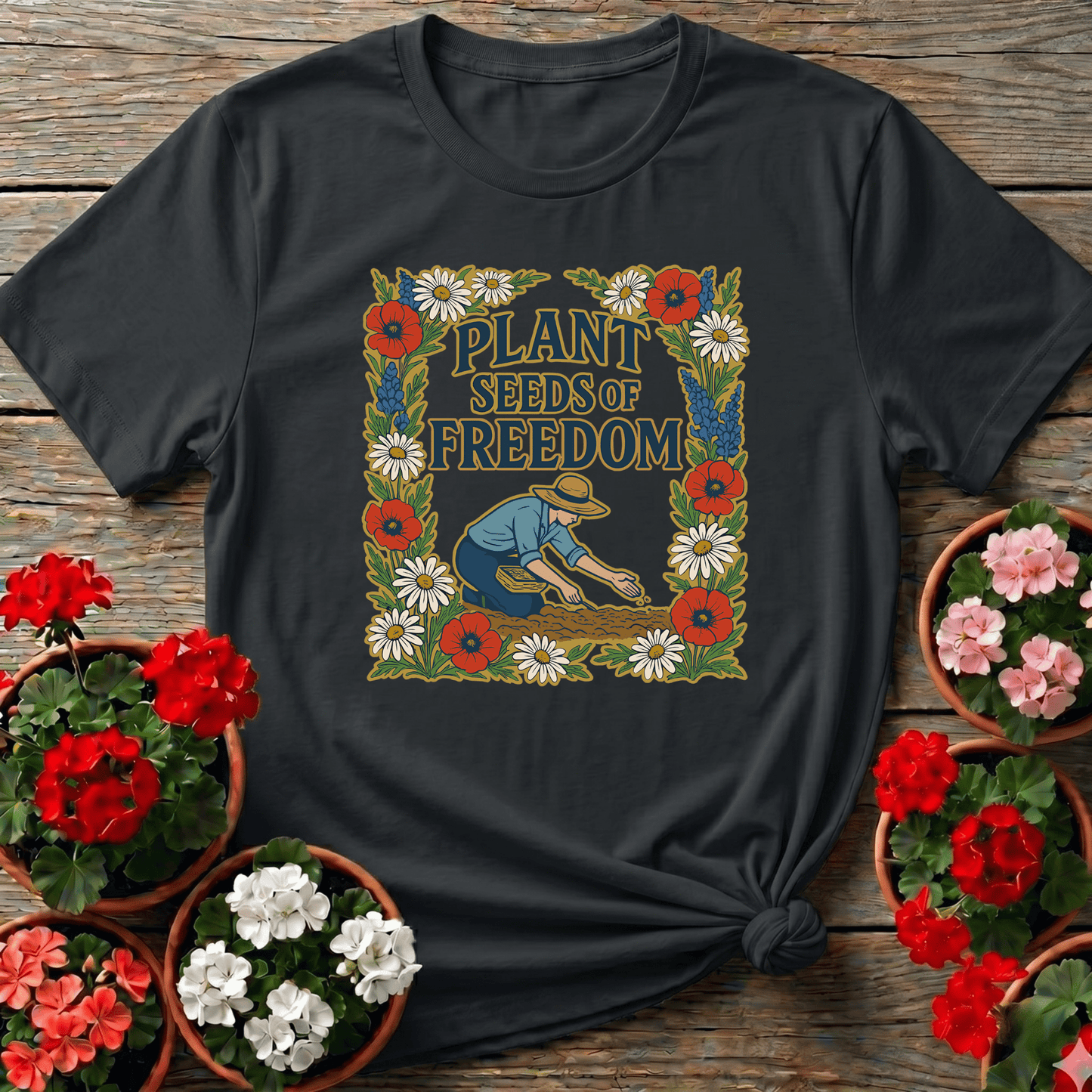 Plant Seeds of Freedom Vintage Floral Gardening T-Shirt - GardeningTshirts