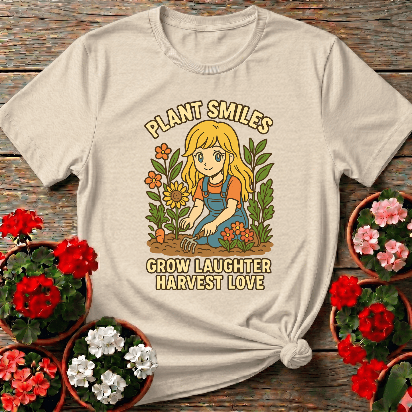 Plant Smiles Grow Laughter Harvest Love Anime Tee - GardeningTshirts