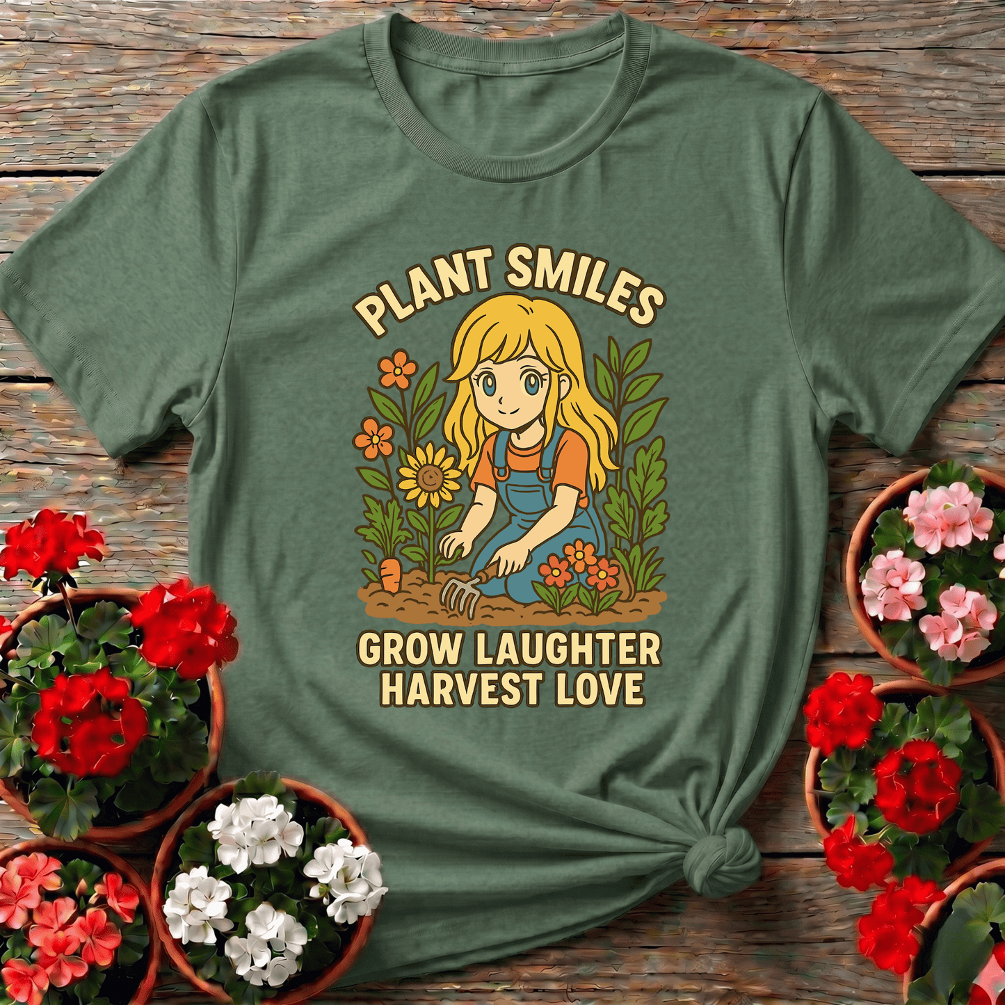 Plant Smiles Grow Laughter Harvest Love Anime Tee - GardeningTshirts