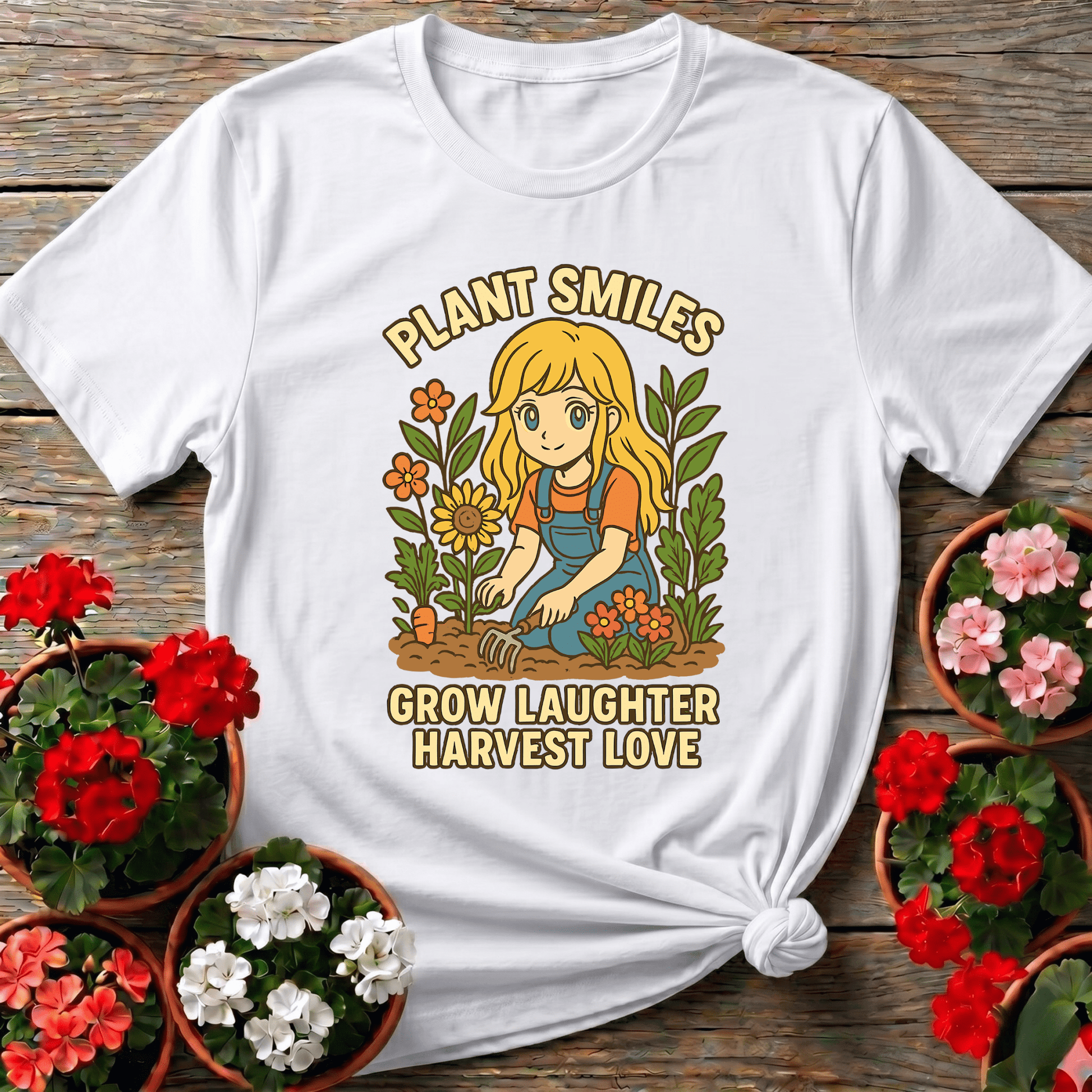 Plant Smiles Grow Laughter Harvest Love Anime Tee - GardeningTshirts