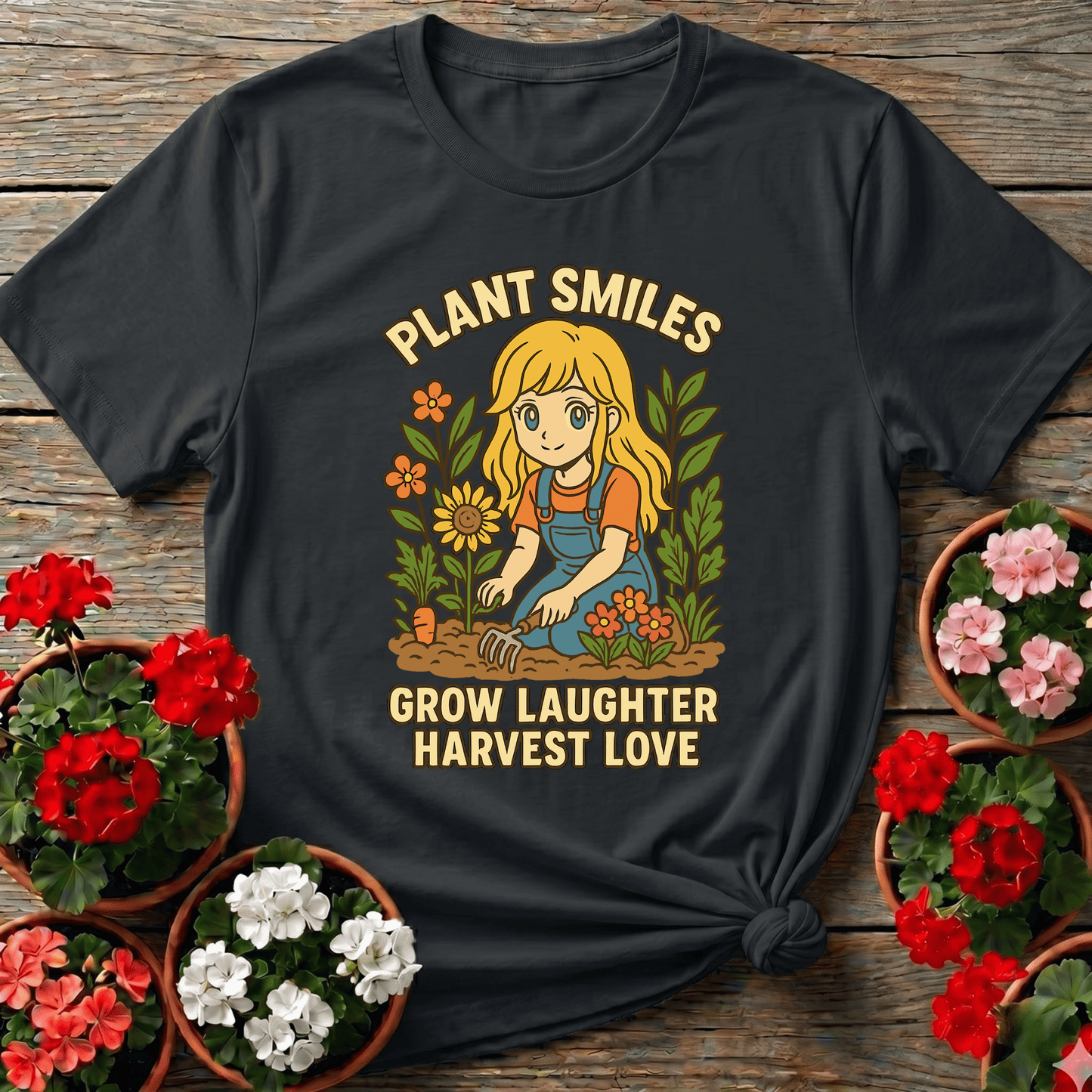 Plant Smiles Grow Laughter Harvest Love Anime Tee - GardeningTshirts