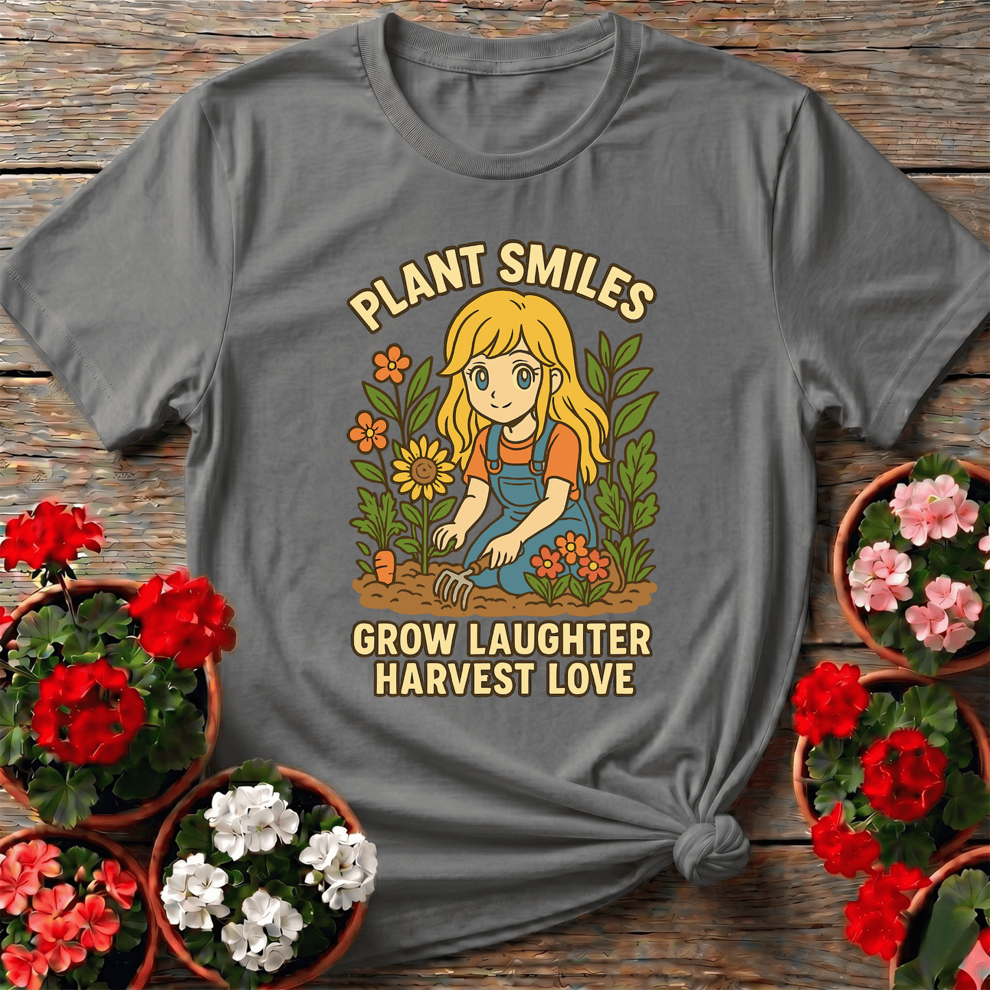Plant Smiles Grow Laughter Harvest Love Anime Tee - GardeningTshirts
