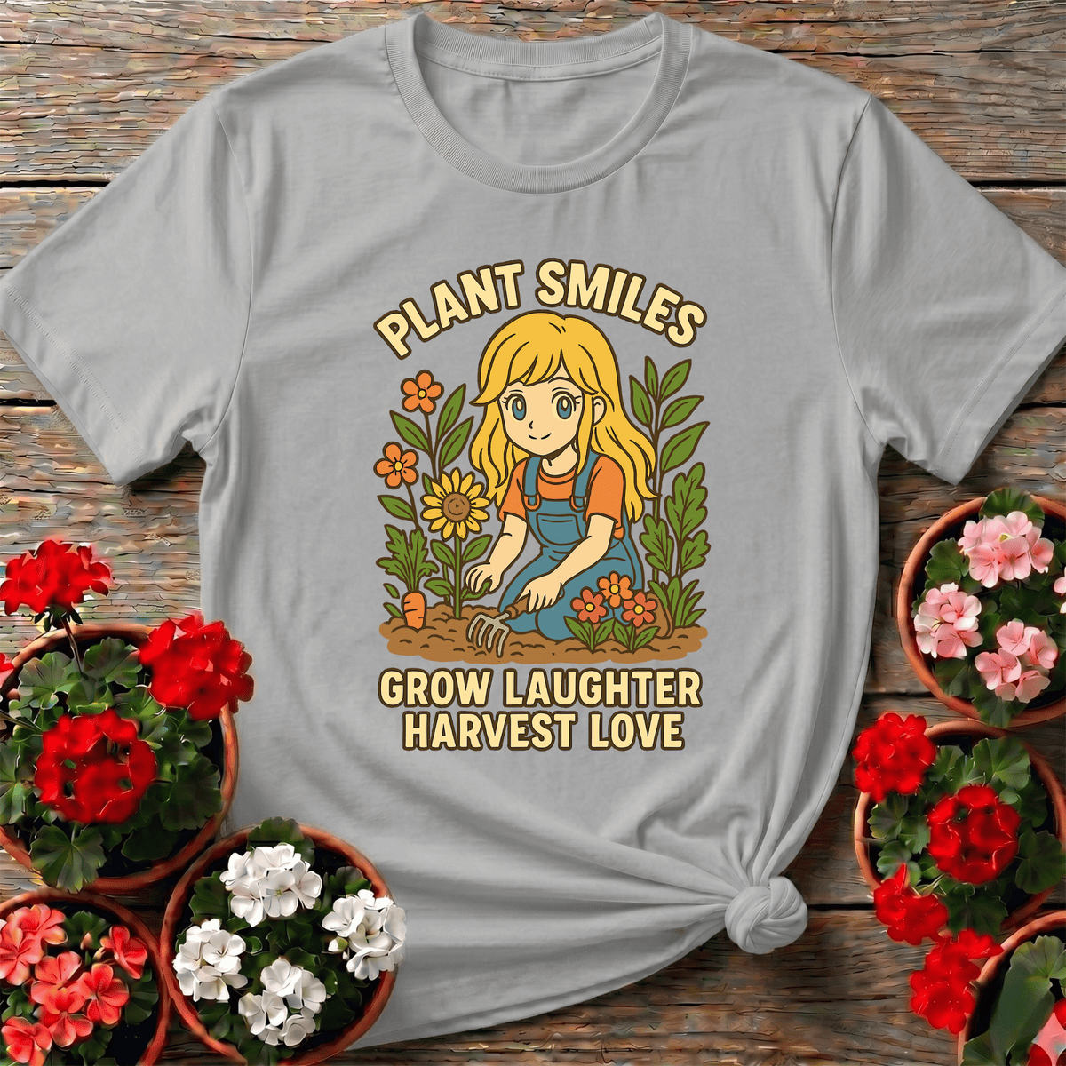 Plant Smiles Grow Laughter Harvest Love Anime Tee - GardeningTshirts
