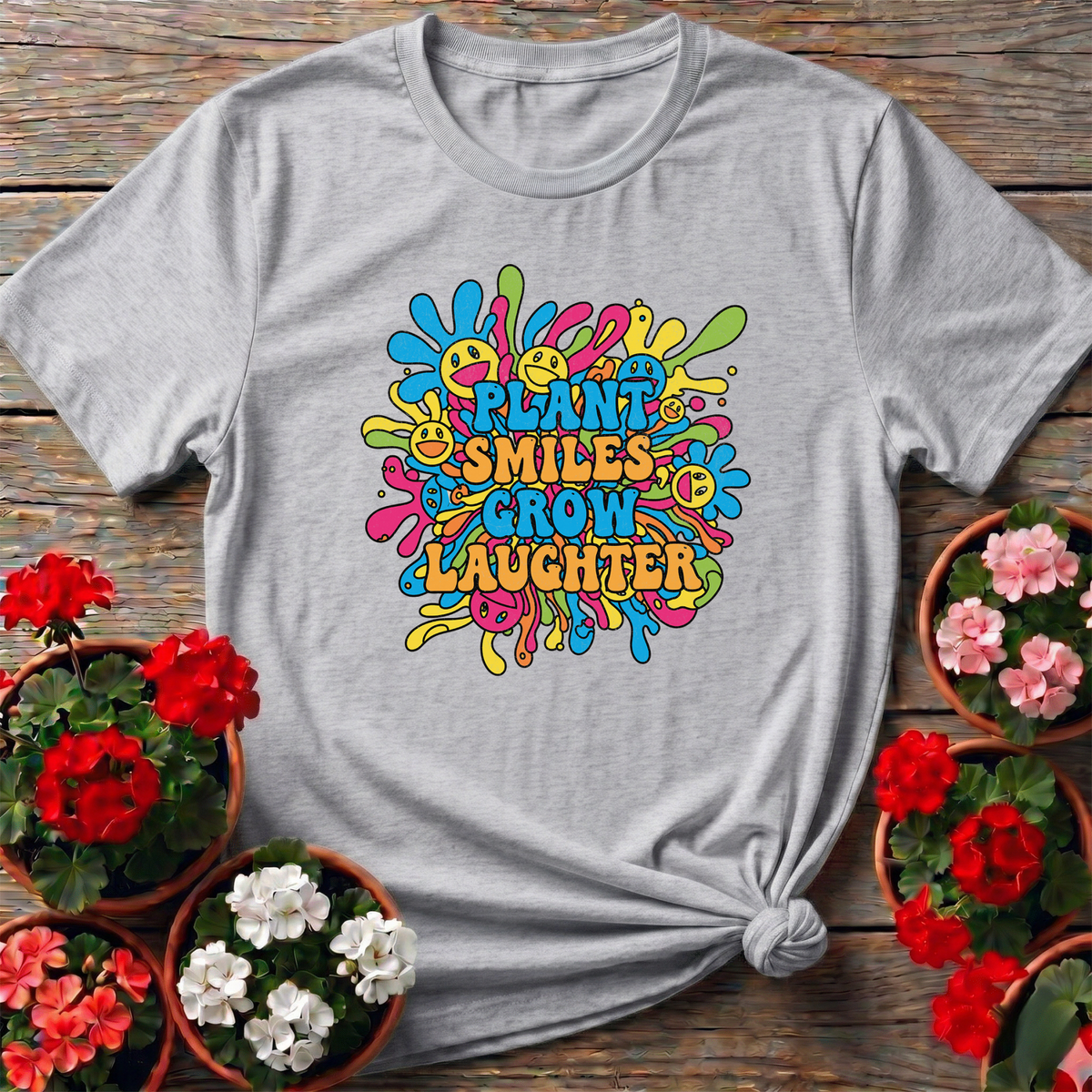 Plant Smiles Grow Laughter Groovy Flower Power Tee - GardeningTshirts