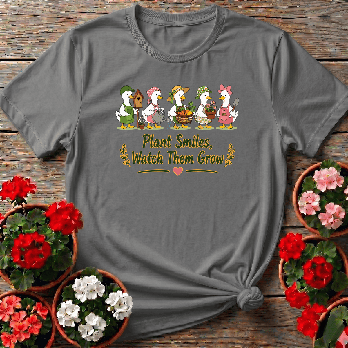 Plant Smiles Watch Them Grow Gardening Duck T-Shirt - GardeningTshirts