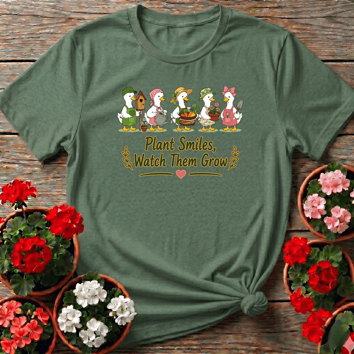 Plant Smiles Watch Them Grow Gardening Duck T-Shirt - GardeningTshirts