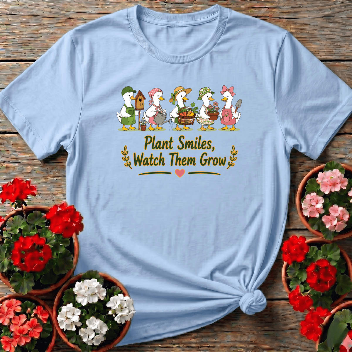 Plant Smiles Watch Them Grow Gardening Duck T-Shirt - GardeningTshirts