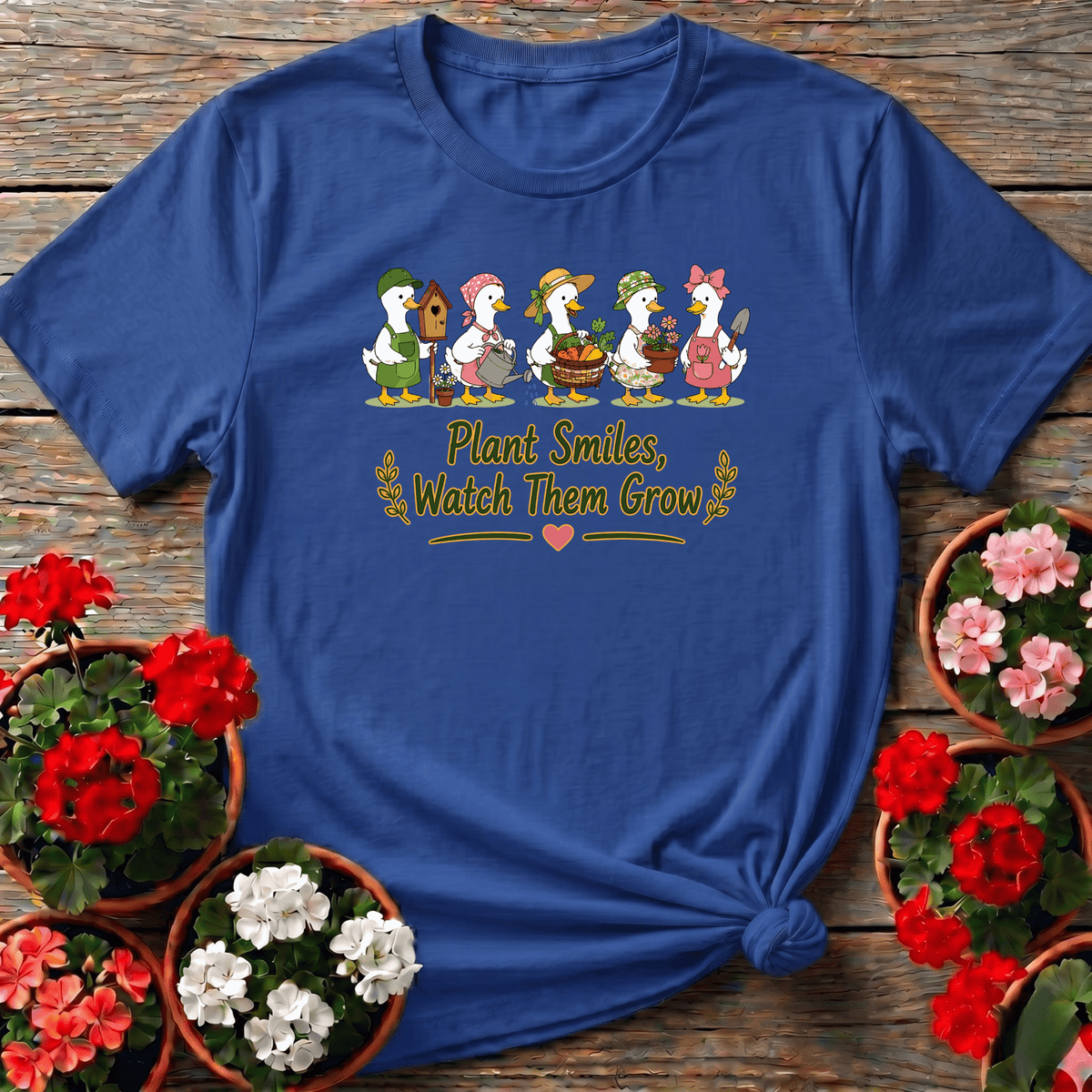 Plant Smiles Watch Them Grow Gardening Duck T-Shirt - GardeningTshirts