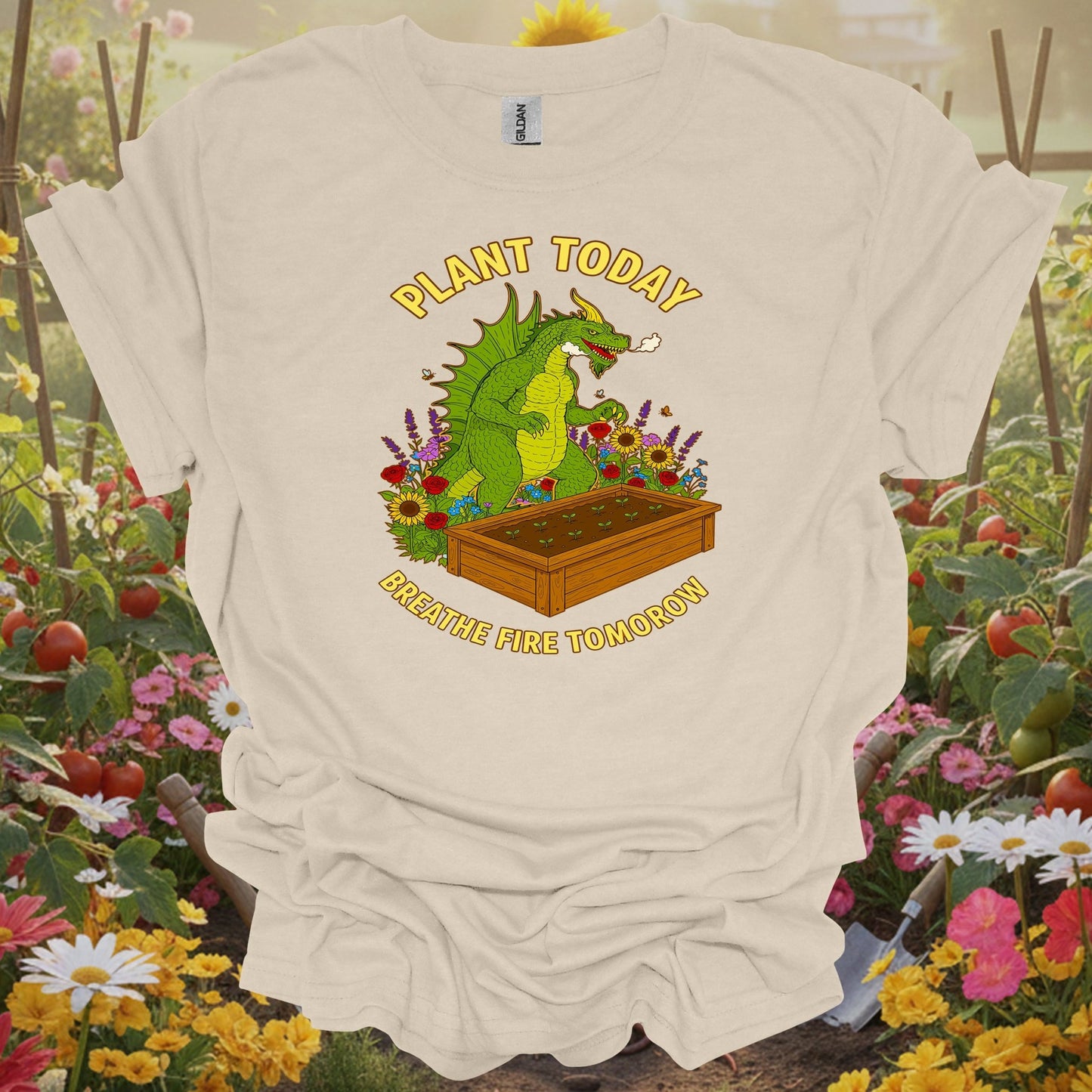 Natural tshirt showing plant today breathe fire tomorrow dragon for people who blend myth and nature
