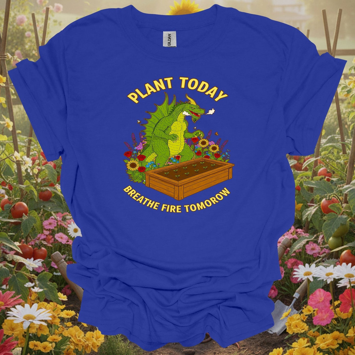 Royal tshirt showing plant today breathe fire tomorrow dragon for folks who love fantasy art