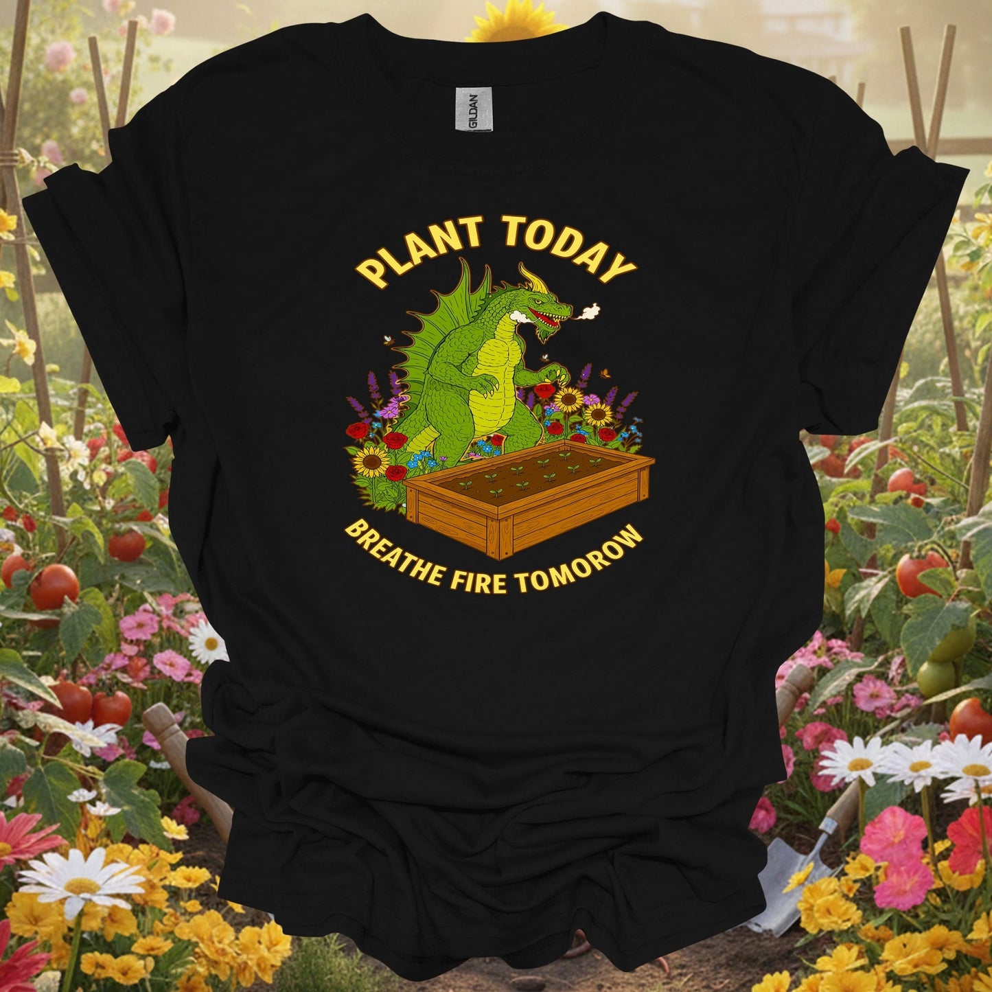 Black top showing plant today breathe fire tomorrow dragon for fantasy art collectors