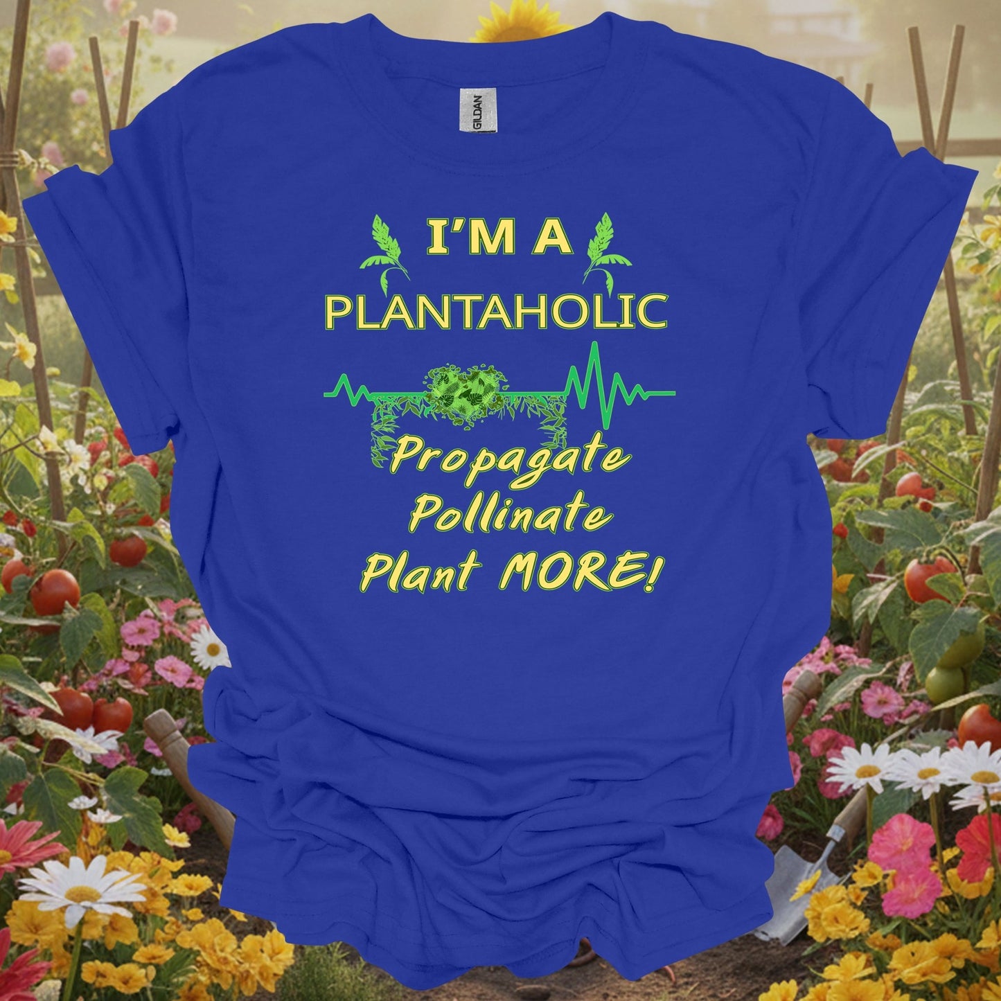 Royal apparel displaying a leafy heart lifeline on a casual gardening tee for those who value a flourishing sanctuary.