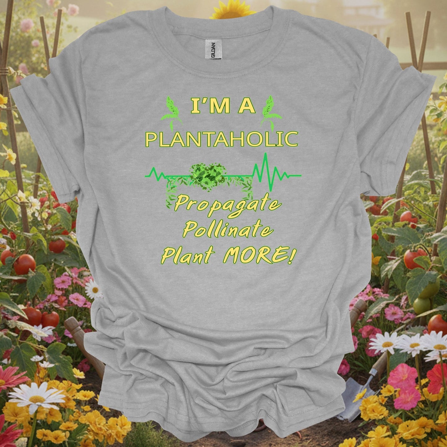 Sport Gray T-shirt with a detailed botanical heartbeat illustration perfect for every happy plant parent and fan.