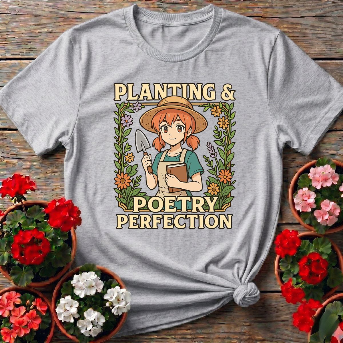 Planting & Poetry Perfection Retro Anime Gardener Tee - GardeningTshirts