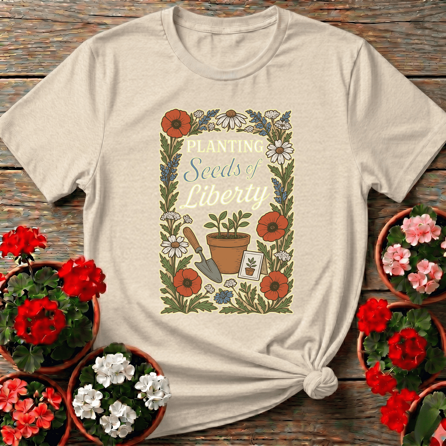 Planting Seeds of Liberty Floral Gardening Tee - GardeningTshirts