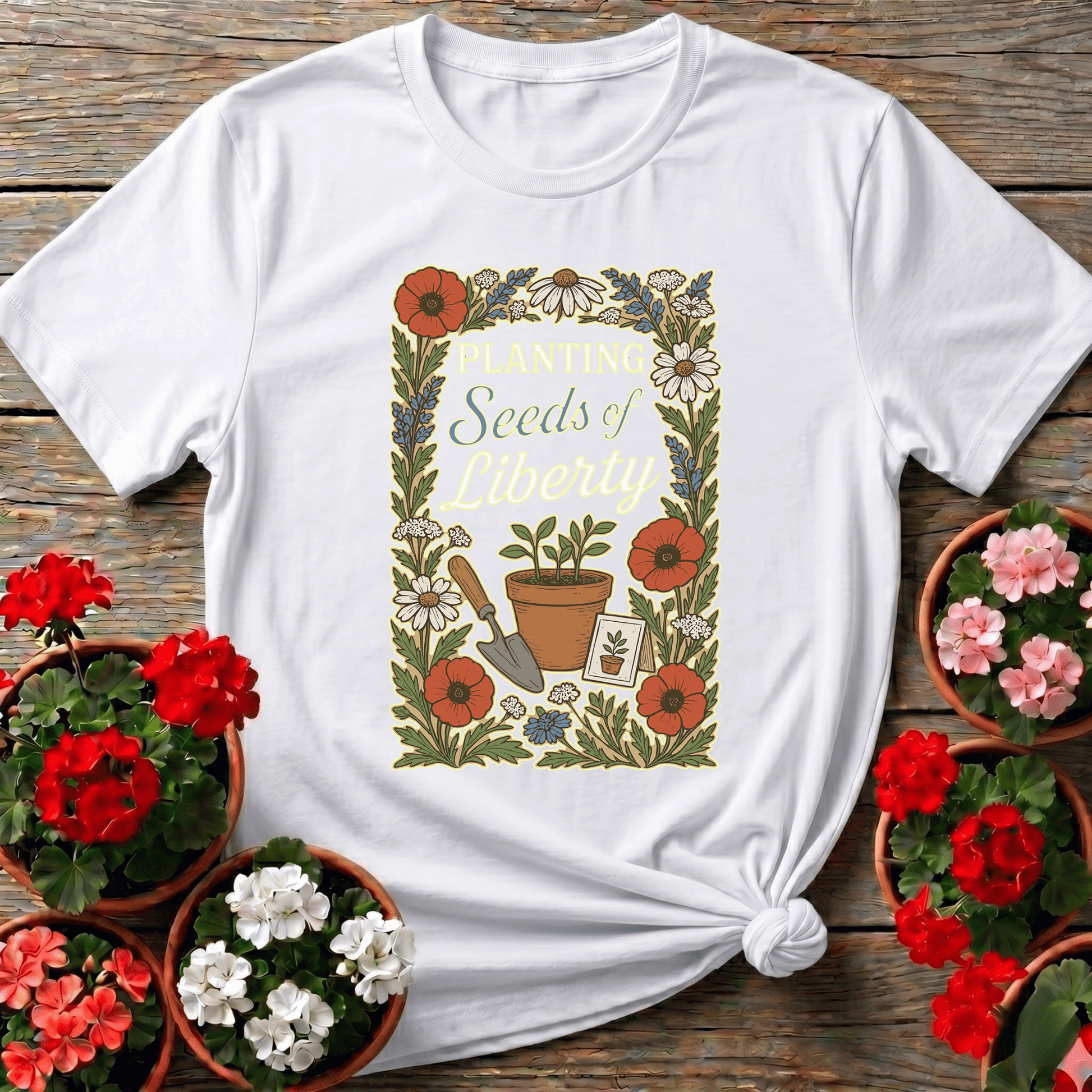Planting Seeds of Liberty Floral Gardening Tee - GardeningTshirts
